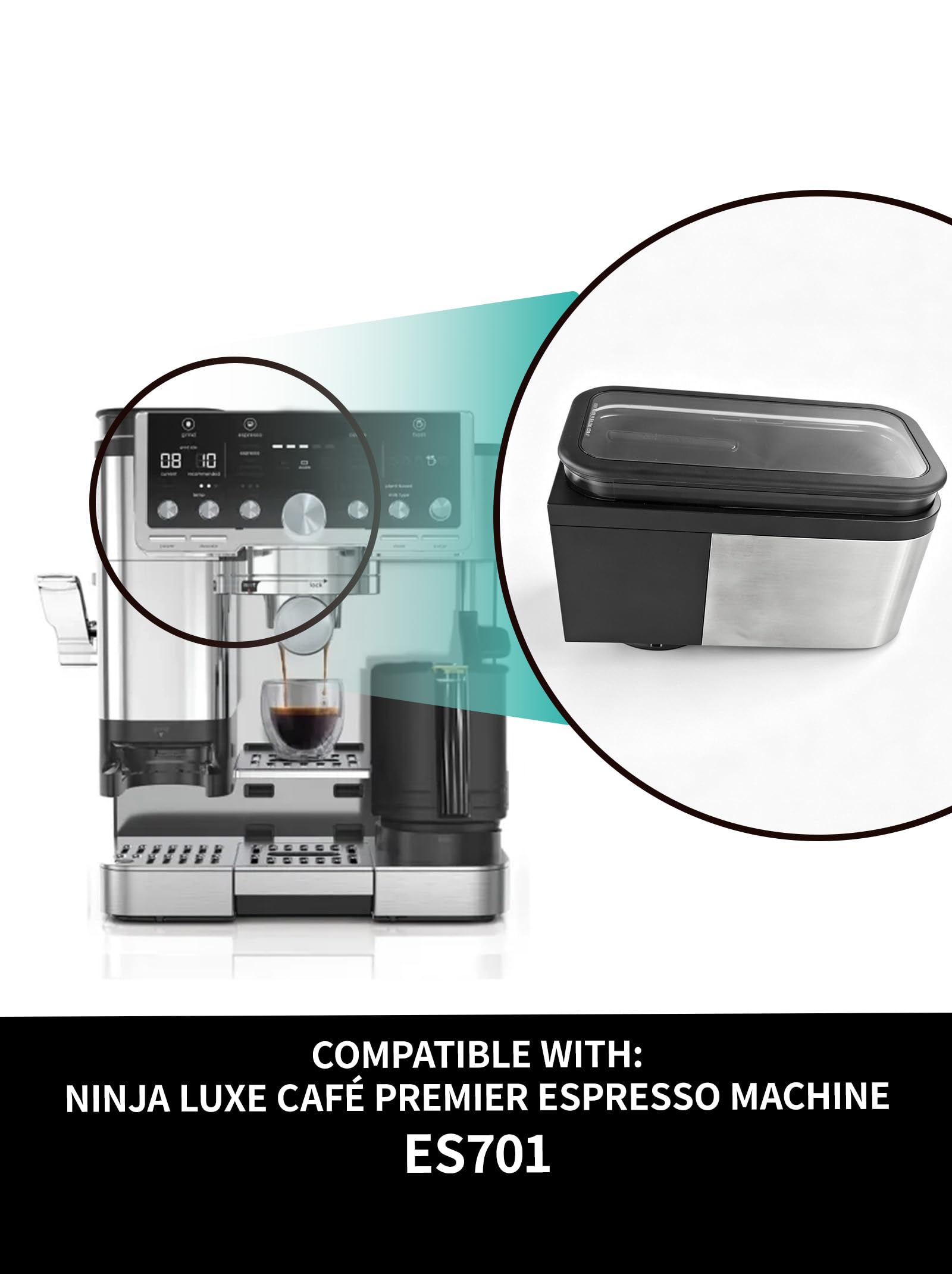 Bean Hopper - Repuesto para Ninja Luxe Cafe Pro ES701, ABS de alta capacidad y acero inoxidable, accesorios de repuesto para máquina de café