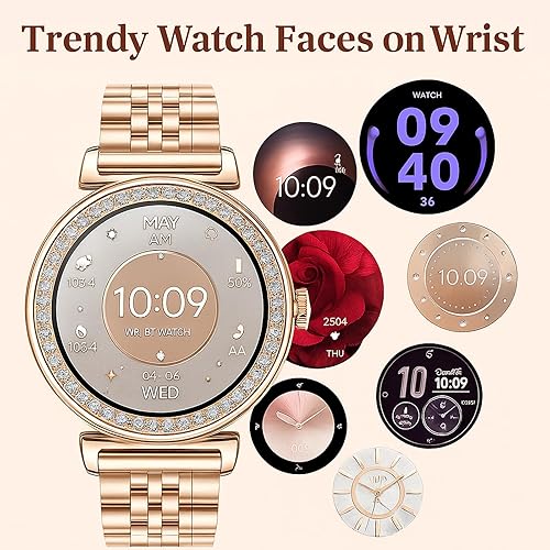 Miniatura 3 de Yihou Relojes inteligentes para mujer, rastreador de actividad física con diamantes, modos multideportivos, monitor de frecuencia cardíaca, Oro