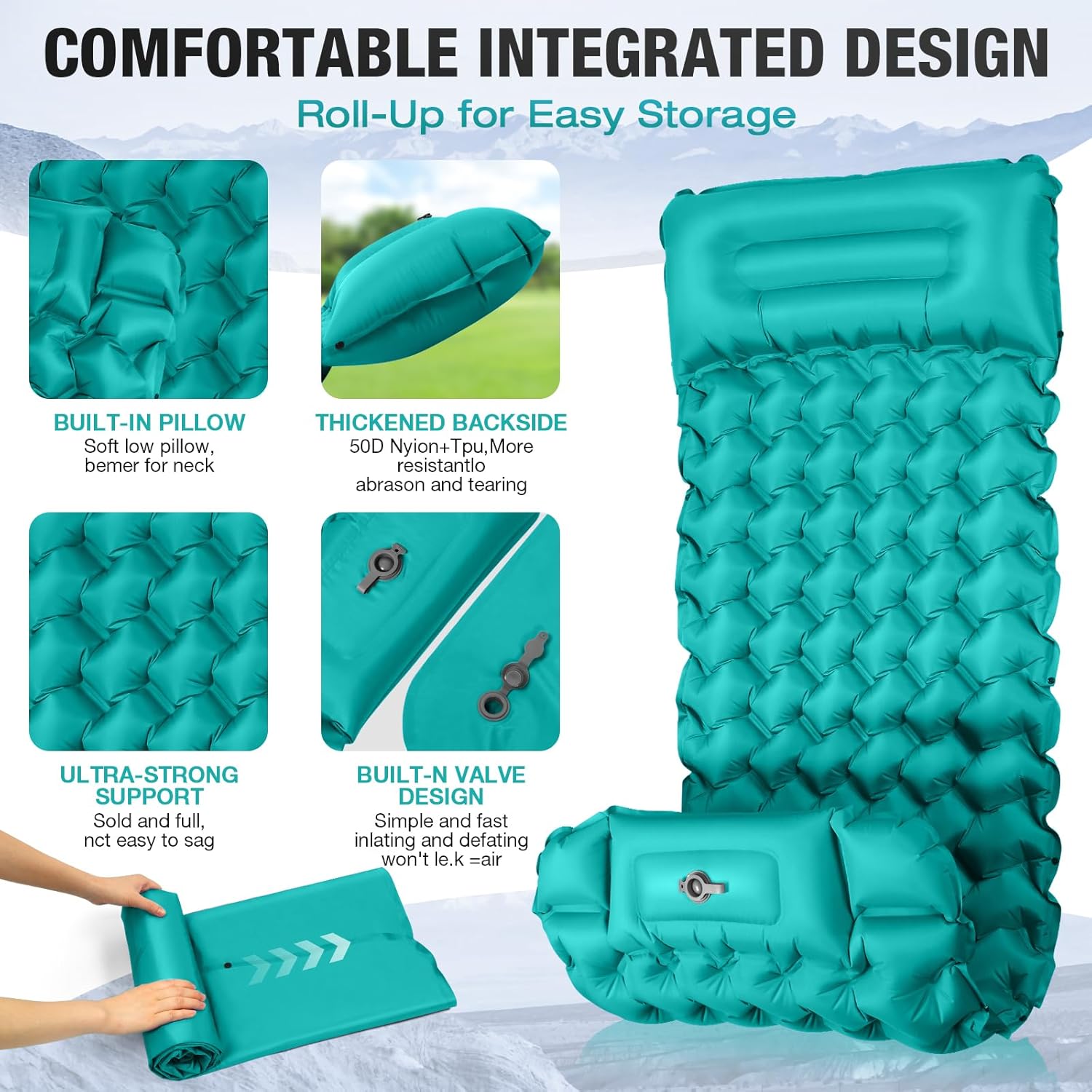 Single Portable Inflatable Outdoor Mattress Camping Sleeping Pad Sleeping Pad for Camping Backpacking Hiking Tent Folding Inflatable Waterproof Ultra Lightweight