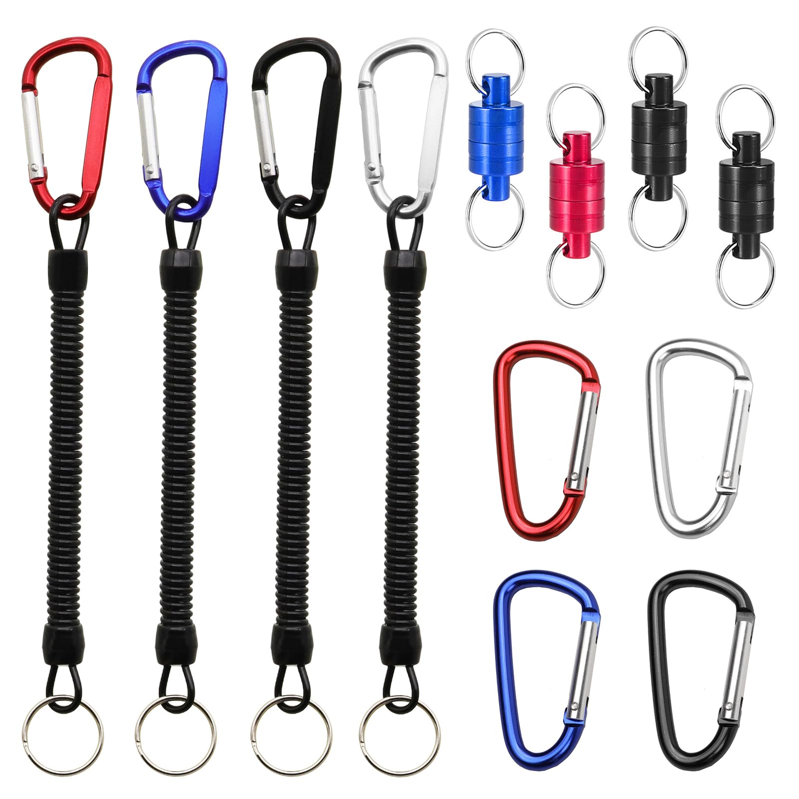 4 Pièces Libération de Filet Magnétique,Clip magnetique de pêche,Magnétique D'épuisette Boucle avec Mousqueton et Cordon enroulé pour Pêche Surf Randonnée L'alpinisme