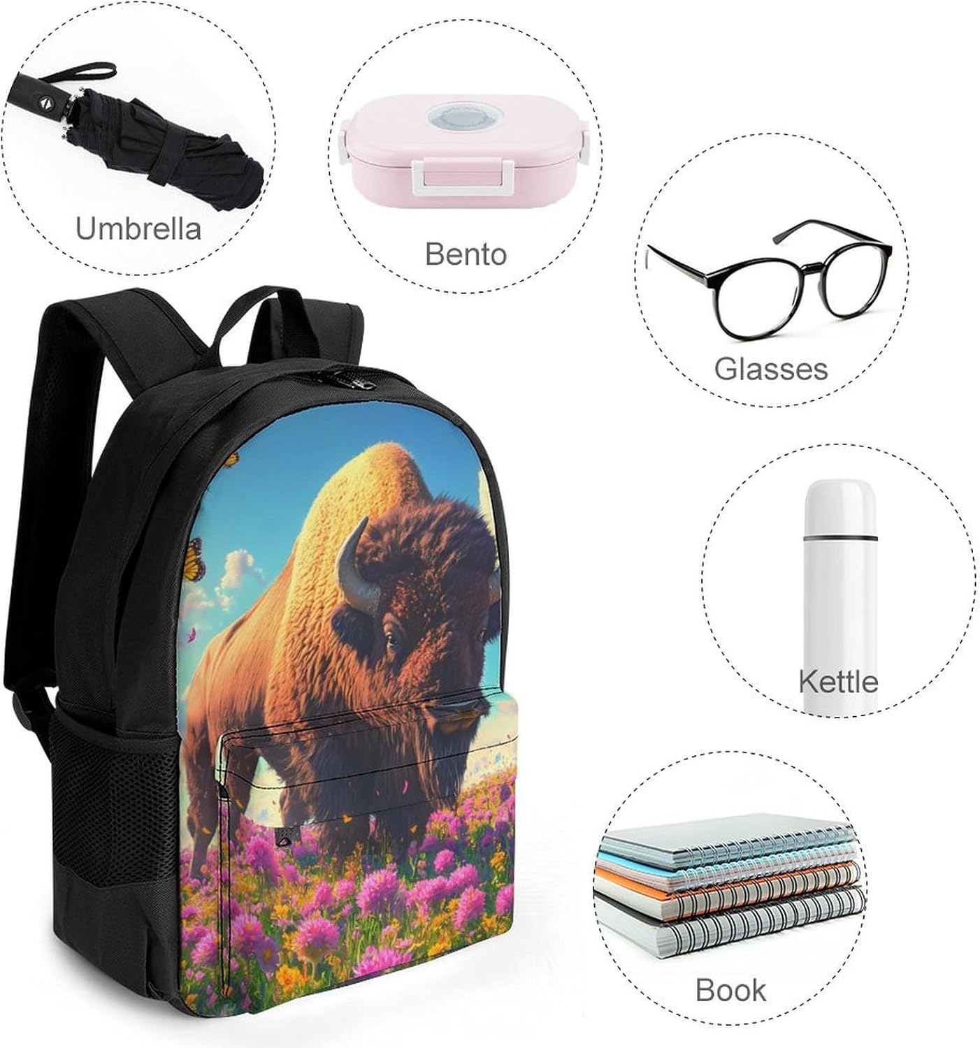 Buffalo Bison Field Laptop Backpack for Men Women Fashion Computer Bag Business Travel Daypack