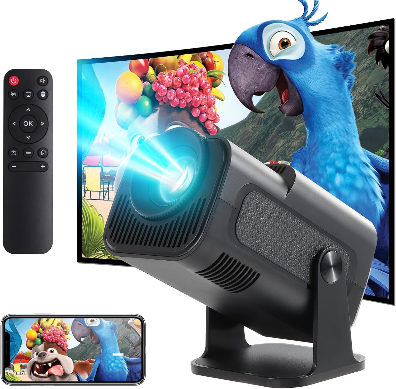 Mini Projector,HY320 Mini Portable Projector, 4K 200 ANSI Smart ...