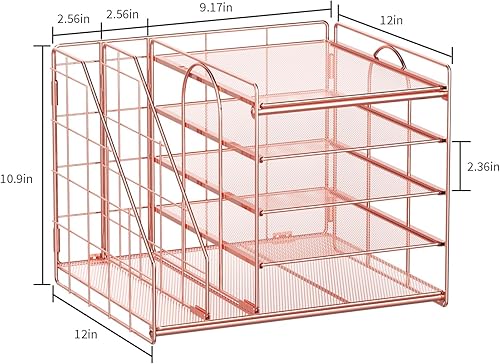 Miniatura 6 de Marbrasse Organizador de escritorio con soporte para archivos, bandeja de papel de 5 niveles, accesorios de escritorio de malla, soporte para