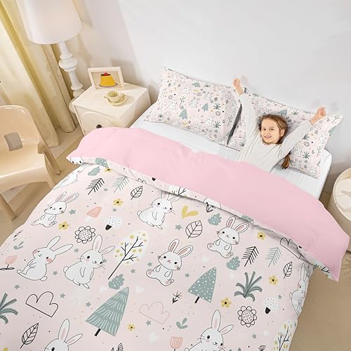 Vista 154 de Feelyou Funda de edredón de perro de dibujos animados, juego de ropa de cama para niños y niñas, perros y flores, funda de edredón con plantas Multi