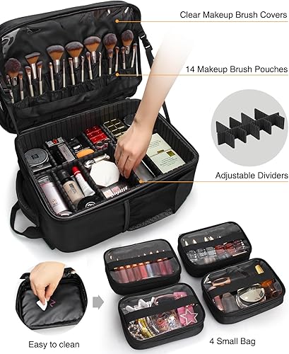 Miniatura 3 de Mochila de maquillaje extra grande, estuche de viaje profesional, bolsa de maquillaje para mujeres, estuche organizador de almacenamiento para