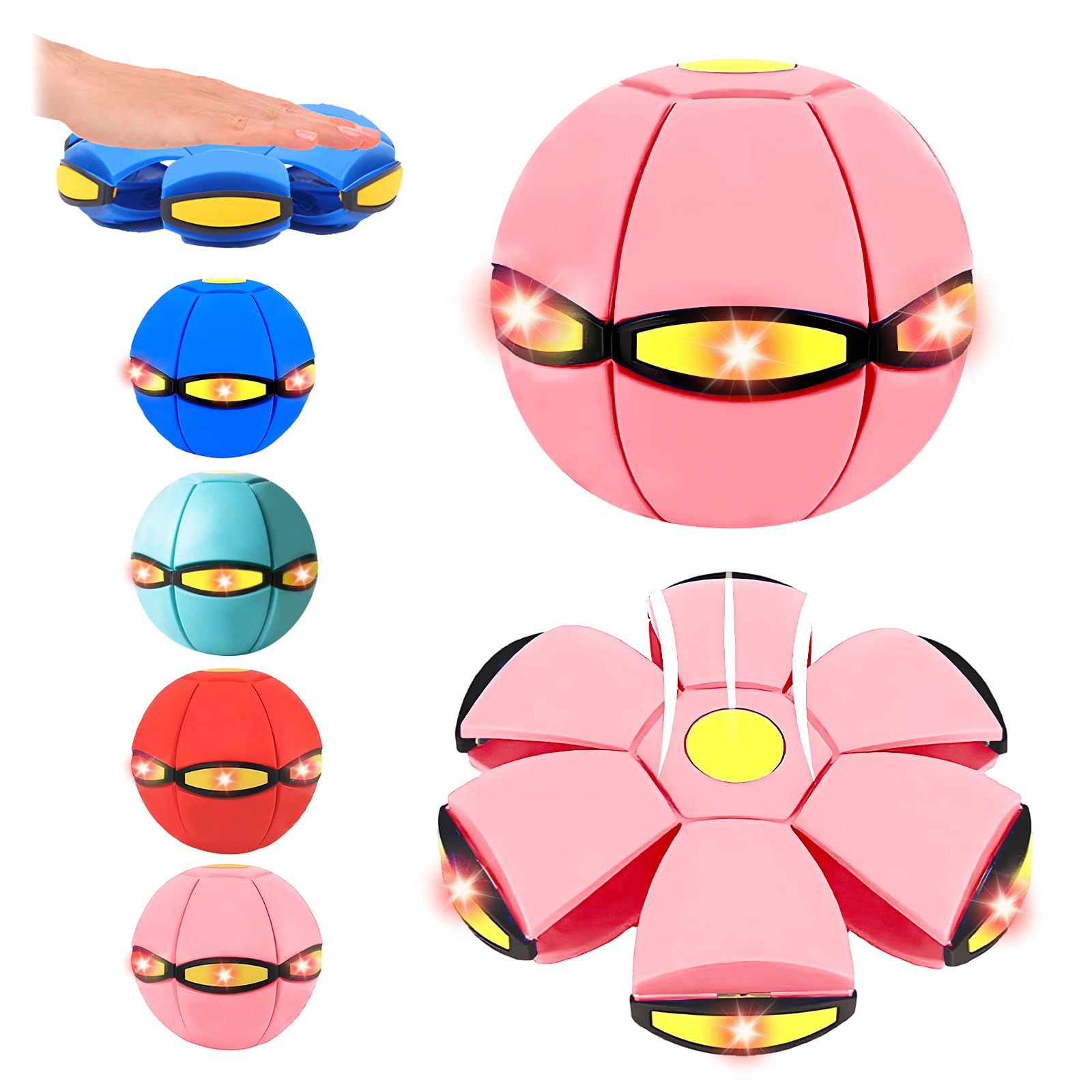 Kenmohuo Magic Bouncing Ball, Bouncy Balls, Magical Flying Saucer with 6 LED Light, Family and Pet Interactive Toys, Safe & Durable Dual Form Freely Switchable for Indoor & Outdoor Use (Macaron Pink)