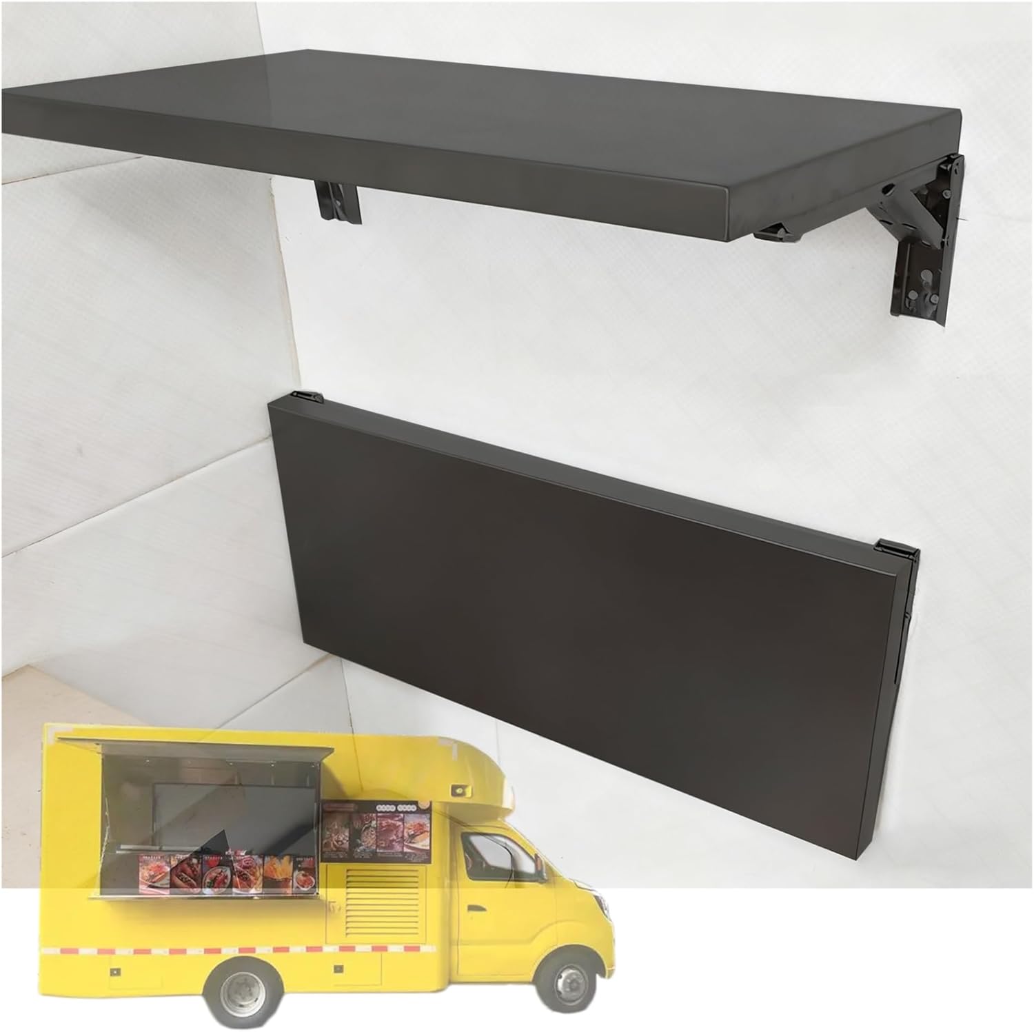 ERRULAN Folding Concession Shelf for Food Truck, Drop Down Food Service Wall Shelving, Stainless Steel Space Saving Utility Shelf for Kitchen, Counter, Window(Black,32x16in/81x40cm)