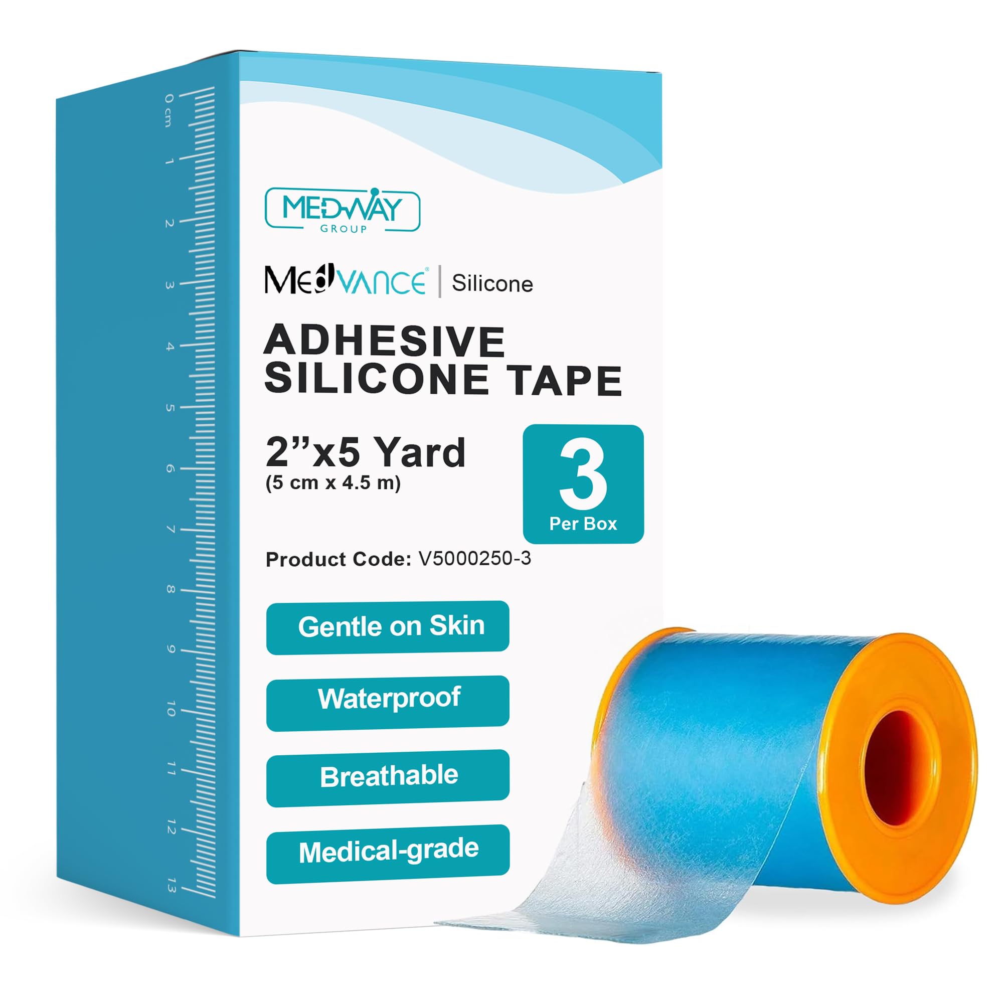 MedVance Silicone Adhesive Medical Tape, Scar Sheet, 2" x5' (3 Pack)
