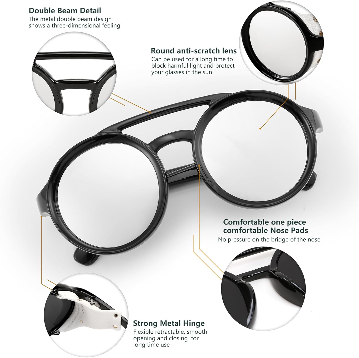 FEISEDY Retro Round Steampunk Sunglasses Women Men Vintage Eyewear Light Plastic Frame with Leatherwear B2532 - Image 4