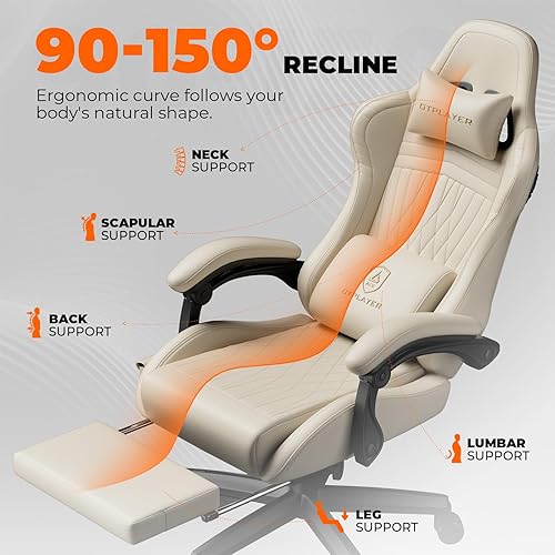 Miniatura 8 de GTPLAYER Silla de juegos con altavoces, sillas de videojuegos con reposapiés, sillas de juegos de PC para adultos, juego ergonómico reclinable con