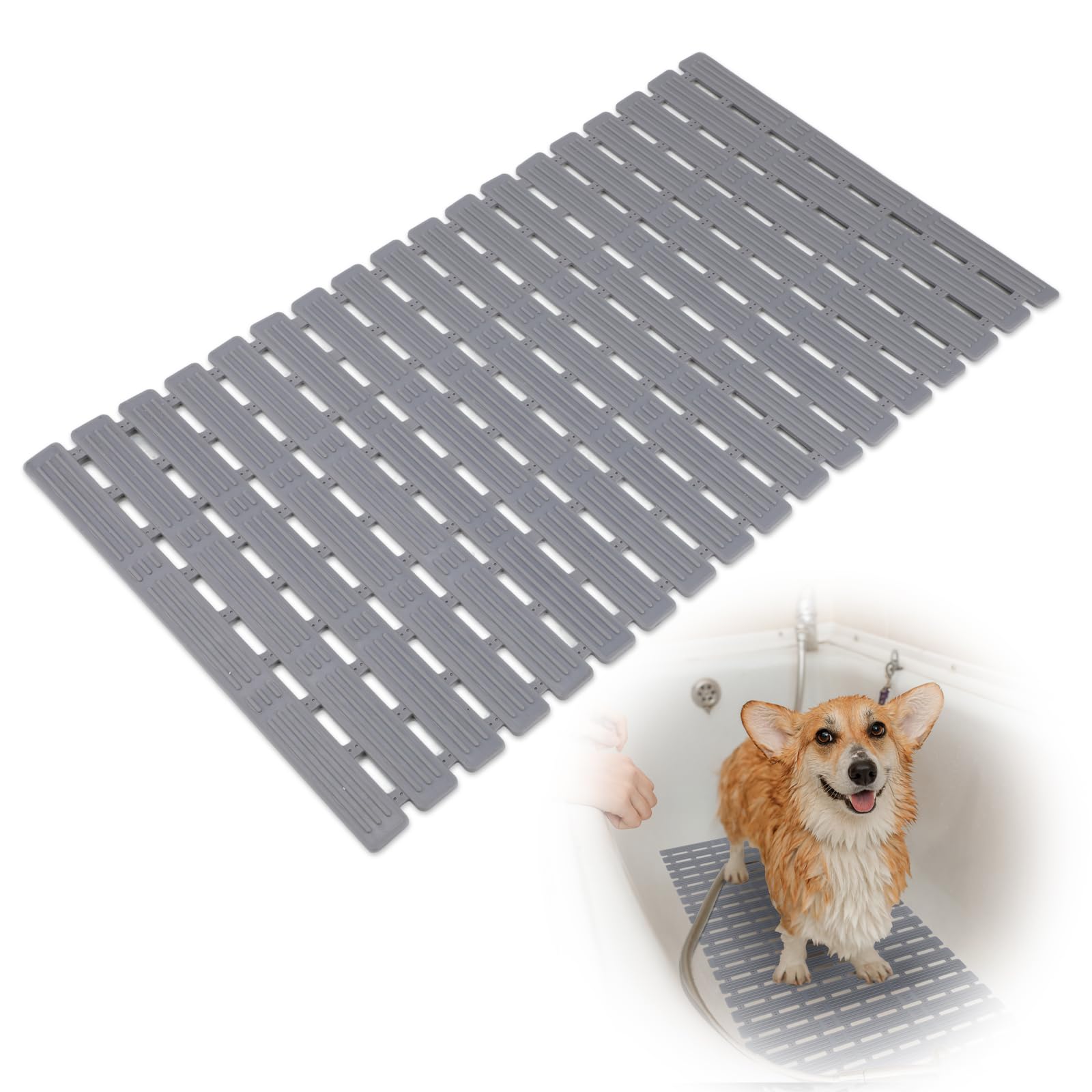 Tapete de baño antideslizante para perro, tapete de bañera de drenaje rápido para mascotas, 26.8 x 15.7 pulgadas, almohadilla de ducha antideslizante recortable con agujeros de drenaje y 162 ventosas