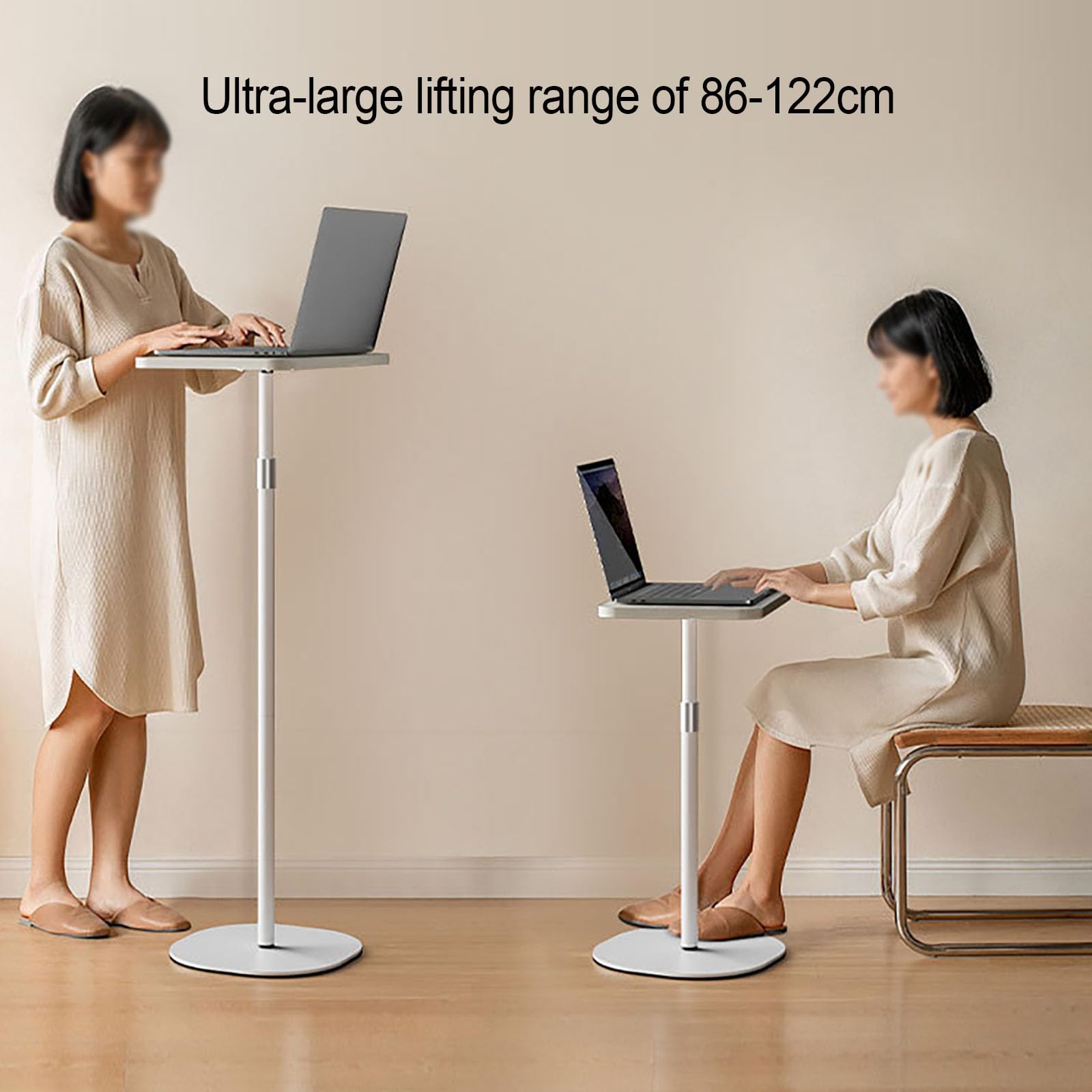 Supporto regolabile per computer portatile, design ergonomico per casa, ufficio, studio, lavoro, altezza regolabile 86-122 cm, struttura in legno e metallo