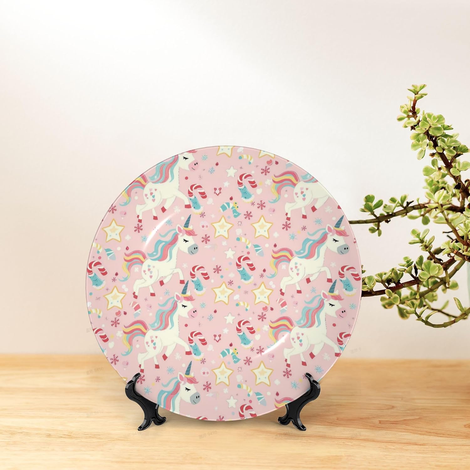 Decorative Plate Ceramic Plate for Wall Hanging 10in Accent Plate for Office Living Room Hallway Table Decor - Christmas Unicorns 2