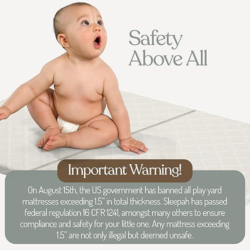 Miniatura 2 de Sleepah Pack and Play - Colchón de triple pliegue de doble cara (firme para bebés) y espuma viscoelástica suave (para niños pequeños) almohadilla de