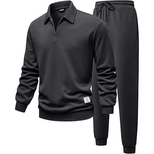 JMIERR Men's Track Suits 2 Piece Outfits Quarter Zipper Polo Shirt Tracksuit & Joggers Sweatpants Sweatsuit Sets