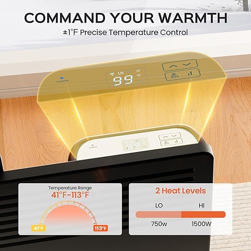 Miniatura 8 de Calentador de espacio de convección de 1500 W para dormitorio, sala de estar y oficina, calentador de espacio de convección con termostato,