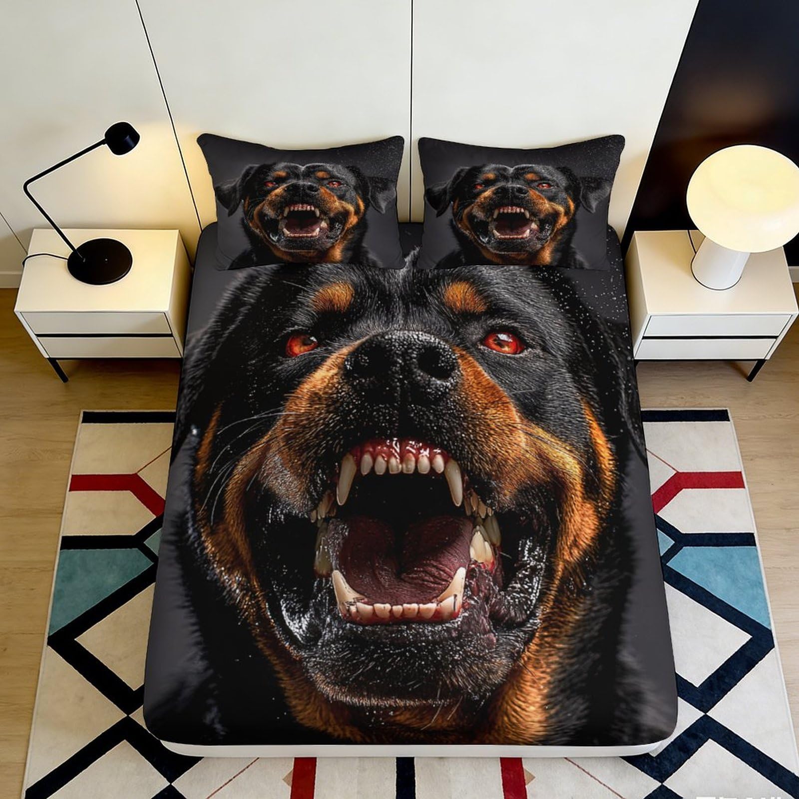 3D Printed Fierce Rottweiler Fitted Sheet Microfiber Decorative Dog Bed Cover for Bedroom Guest Room Dorm Protection 90x200x25cm