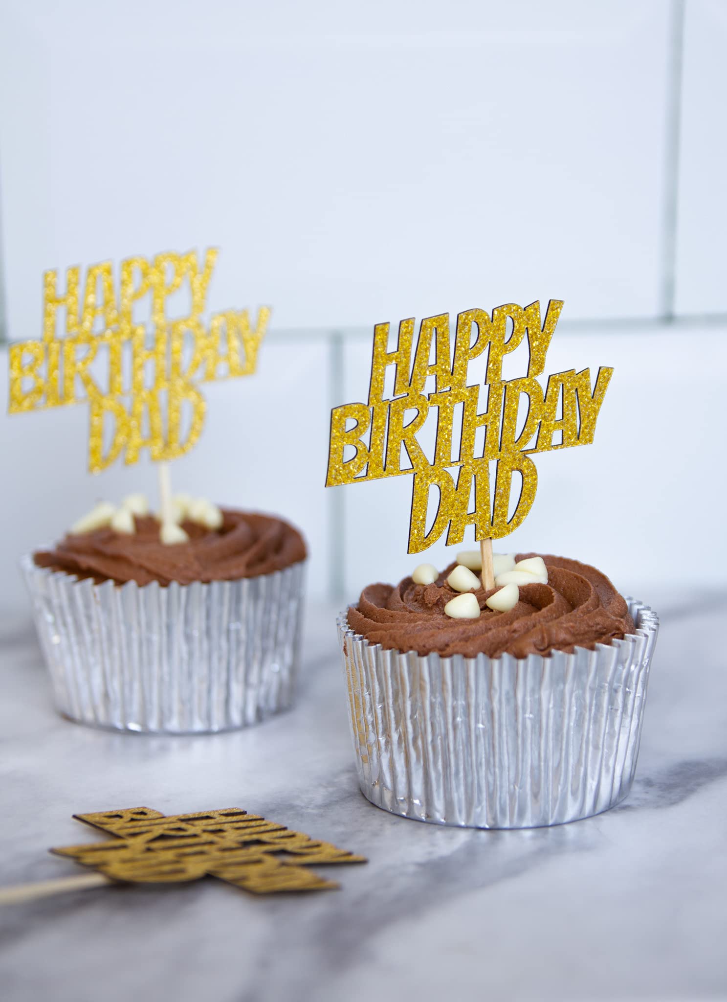 6 Topper Per Cupcake Personalizzati Con Glitter - Decorazioni Double Face Per Compleanno, Fatte A Mano, Cartoncino 480g/m², Colore Rosso