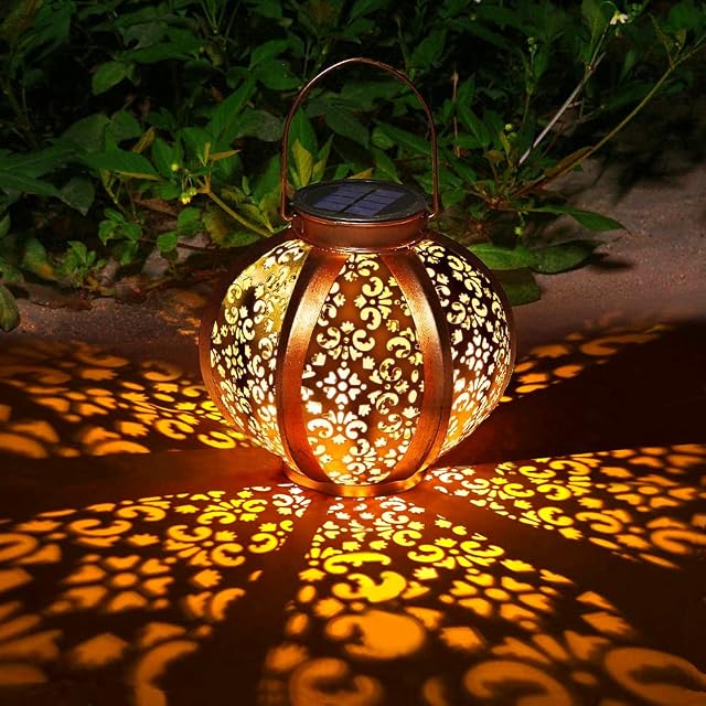 Solar Lanterns Outdoor Hanging Garden Lanterns Morrocan Large Outdoor Lanterns Ornaments Waterproof Metal Solar Lamps for Porch,Yard,Table, Lawn, Patio, Courtyard (Round)