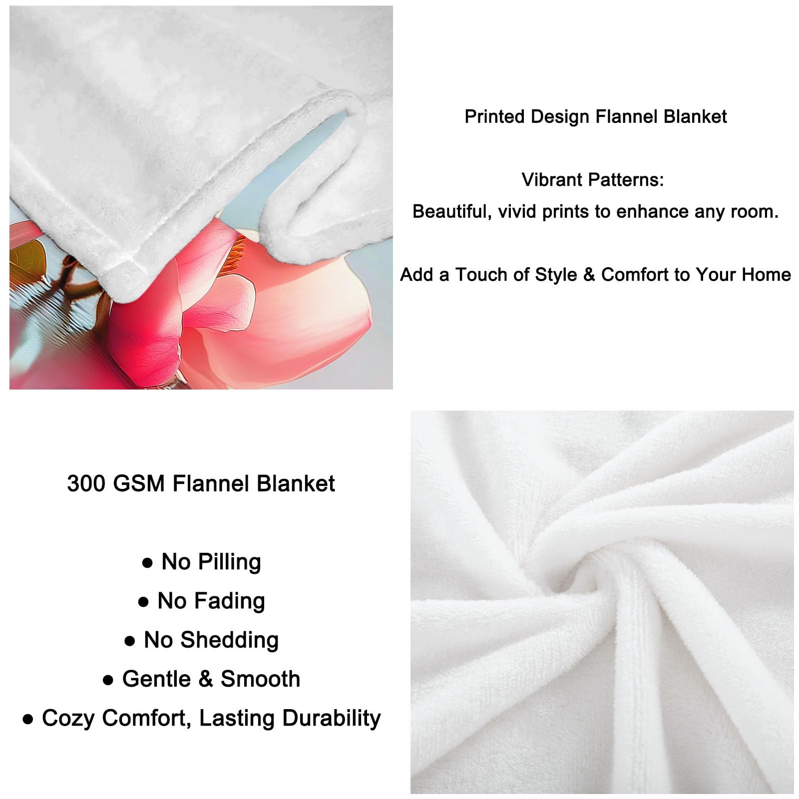 Genérico Manta Franela para Cama Crema, Ultra Suave Mantas Estampado Exquisito Flor Magnolia para Sofa 200 x 200 cm - Cálida y Acogedora para Cama Sofá Oficina Coche Viajes Camping