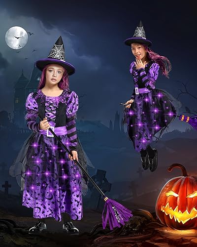 Miniatura 4 de Light Up Halloween Witch Costume for Girls - Purple and Black Wicked Witch Cute Princess Cosplay Dress Up Deluxe Set