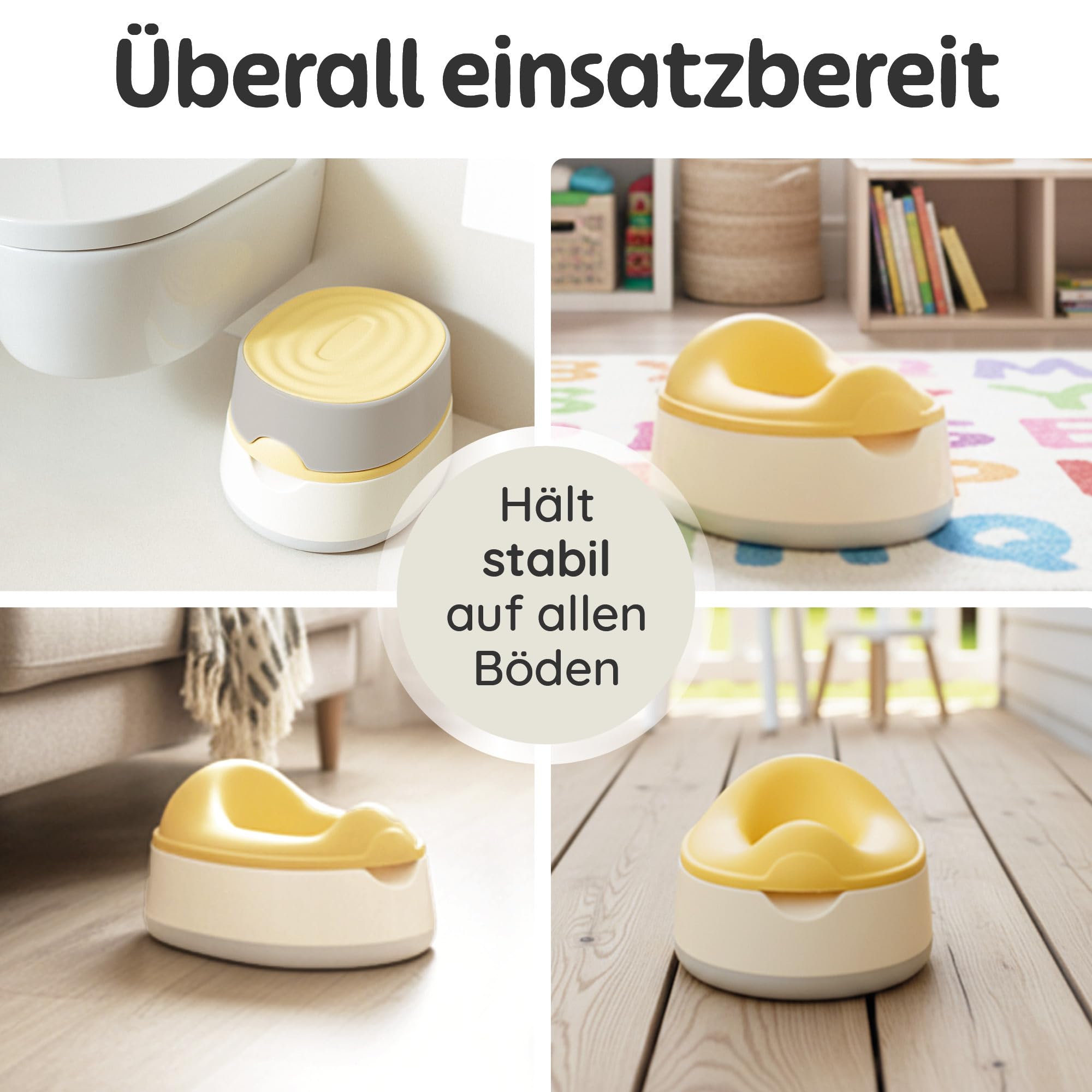 Merle Toys Nocnik dla dzieci 3 w 1, certyfikat TÜV, bez BPA, toaleta do nauki korzystania z nocnika od 1 roku, toaleta dla dzieci + taboret toaletowy, łatwe czyszczenie, szary/żółty