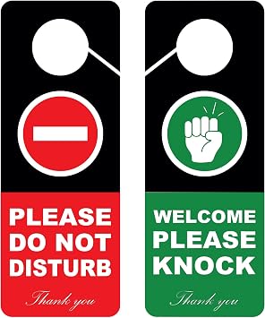 Business Design Do Not Disturb and Welcome Please Knock Door Hanger Sign, 2 Pack, Double Sided, Ideal for Offices, Online Sessions and Meetings, Online Classes, Home Offices, Recording