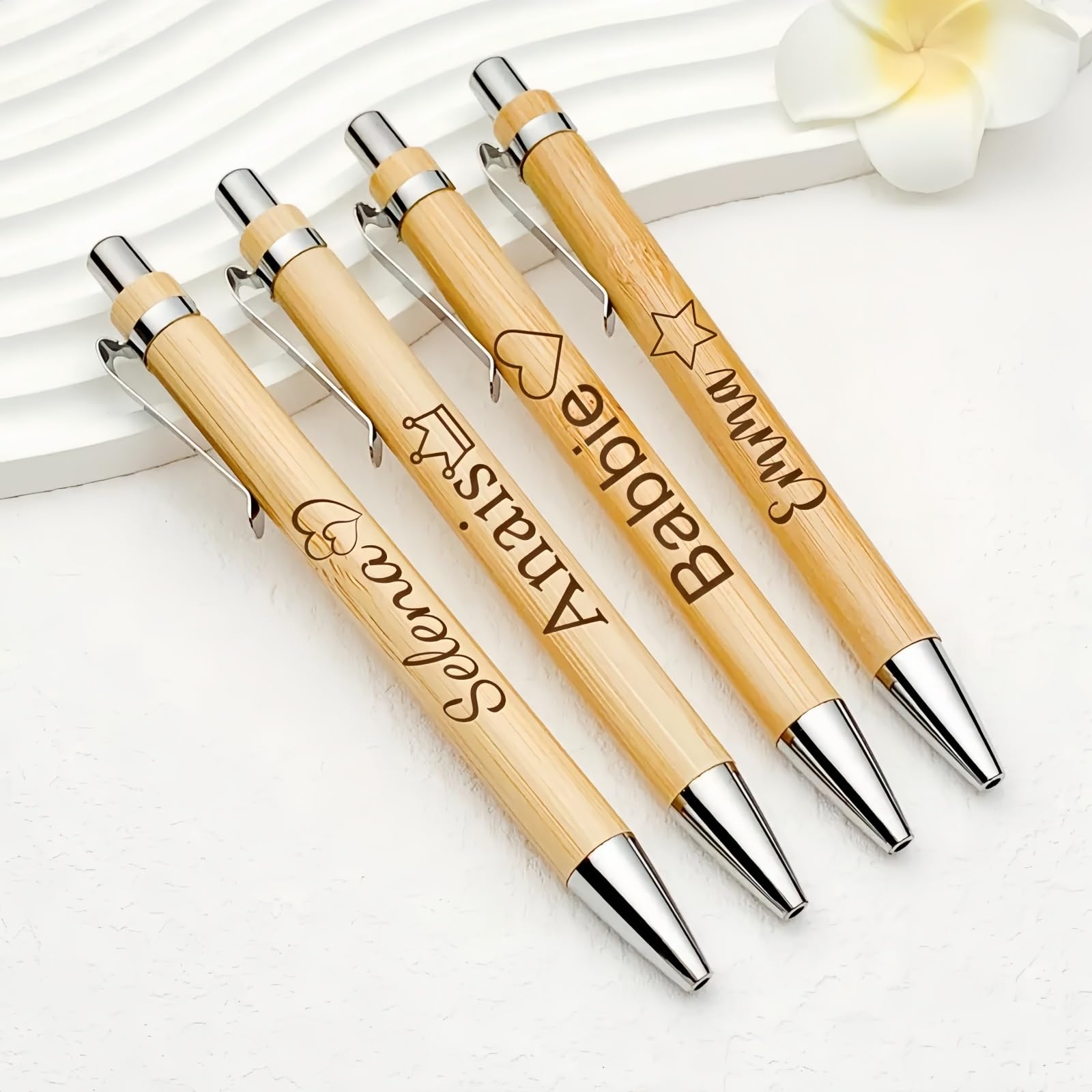 Bolígrafo De Bambú Personalizado Con Grabado, Bolígrafo Personalizado Con Nombre, Fecha E Icono, Regalo Para Profesores, Bodas, Día De La Madre Y Graduaciones(100pcs)