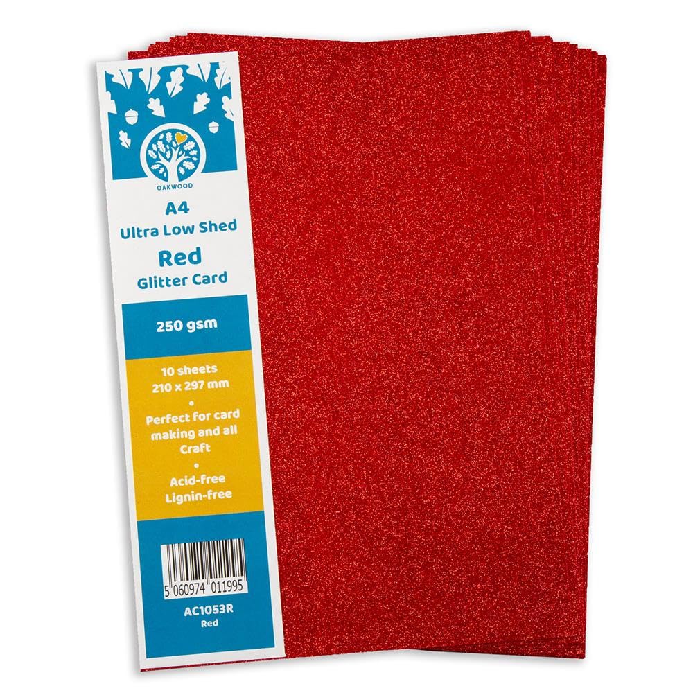 Oakwood Archer A4 Low Shed Glitter Card-Xmas RED