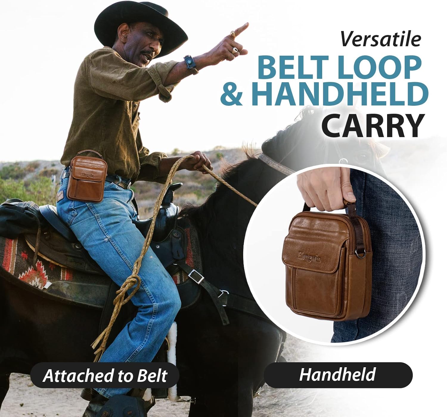 hengwin Genuine Leather Phone Pouch for Belt, Cell Phone Holster with Belt Loop, Crossbody Purse Shoulder Bag Fanny Pack - Image 6