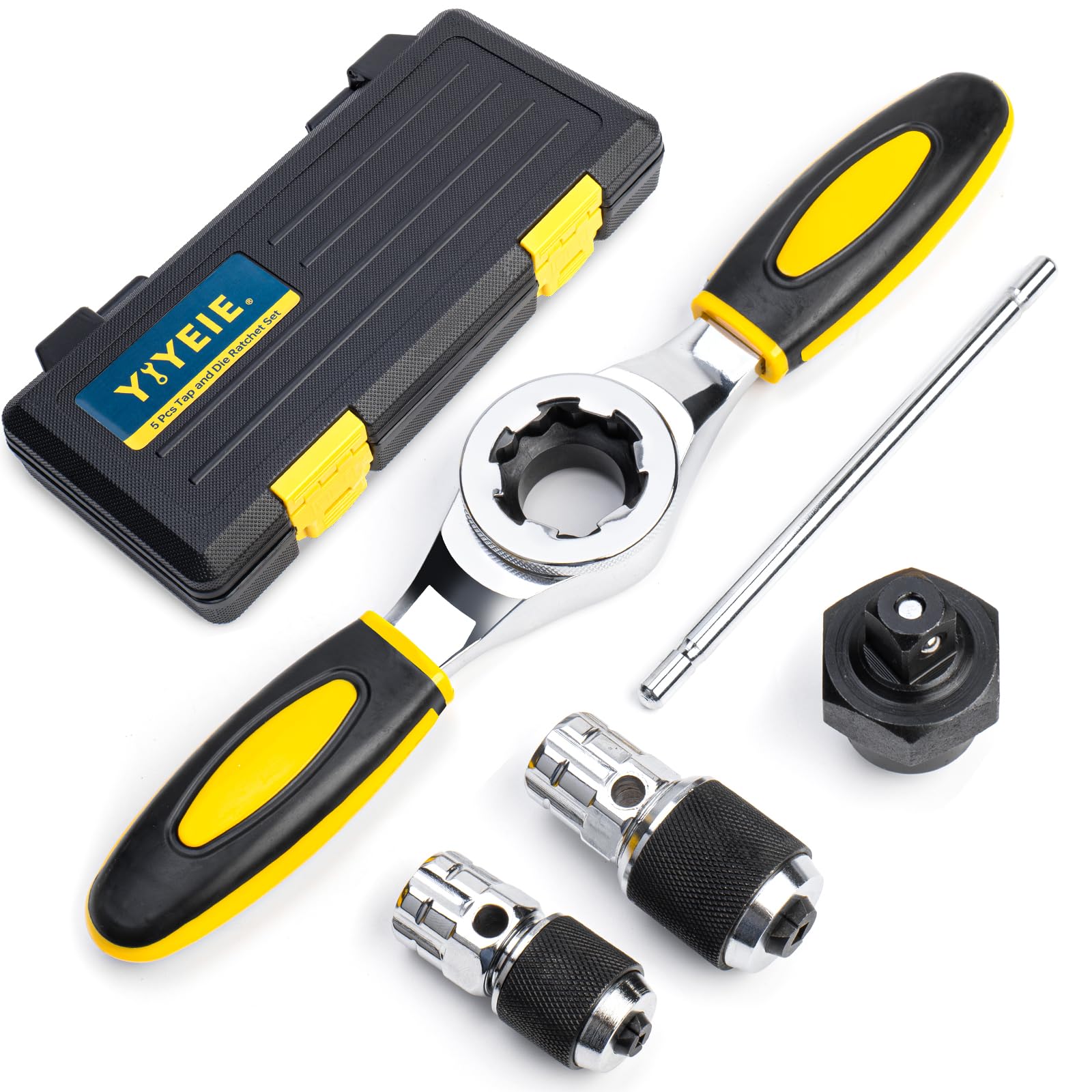 Ratcheting Tap and Die Handle, 5PC Tap Handle Tool with Ratchet Tap Socket, Extendable T-Handle Tap Wrenches Set