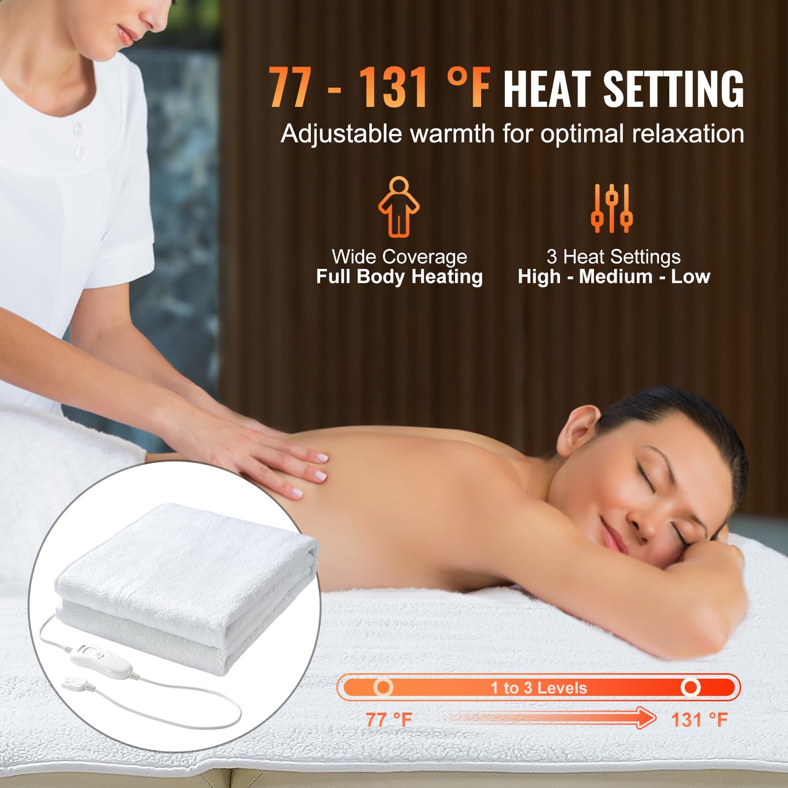 VEVOR Scaldaletto per Lettino da Massaggio SPA, Cuscinetto Riscaldante in Pile Spesso e Morbido con 3 Impostazioni di Calore, Protezione Surriscaldamento per Massaggio, Spa 1795 x 770 x 13 mm