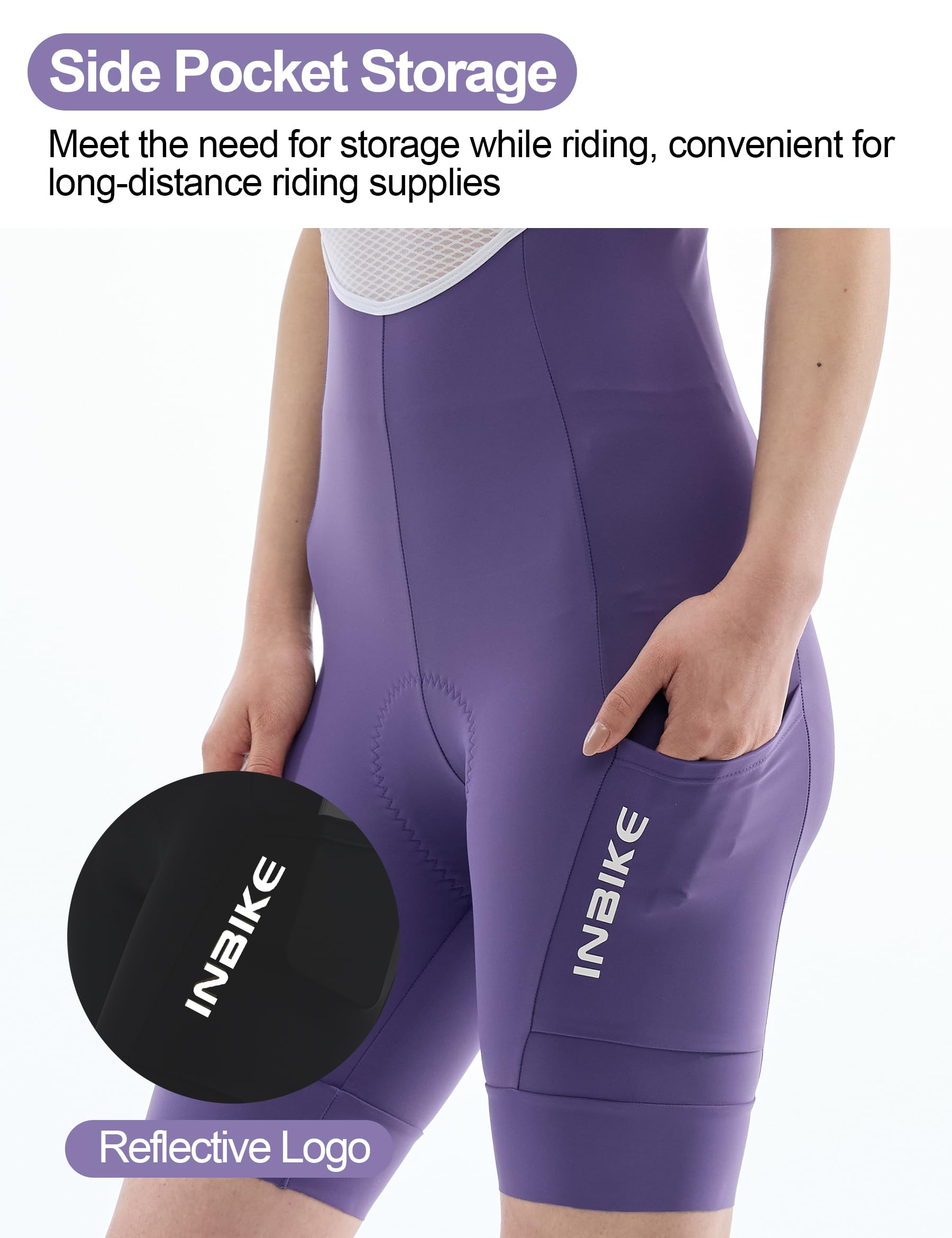 INBIKE Short de Cyclisme Femme Été Cuissard Vélo à Bretelles avec Coussin Rembourrée Respirant Rapid Respirant Anti-Frottement Tissu Élastique Poches pour Route VTT SC881