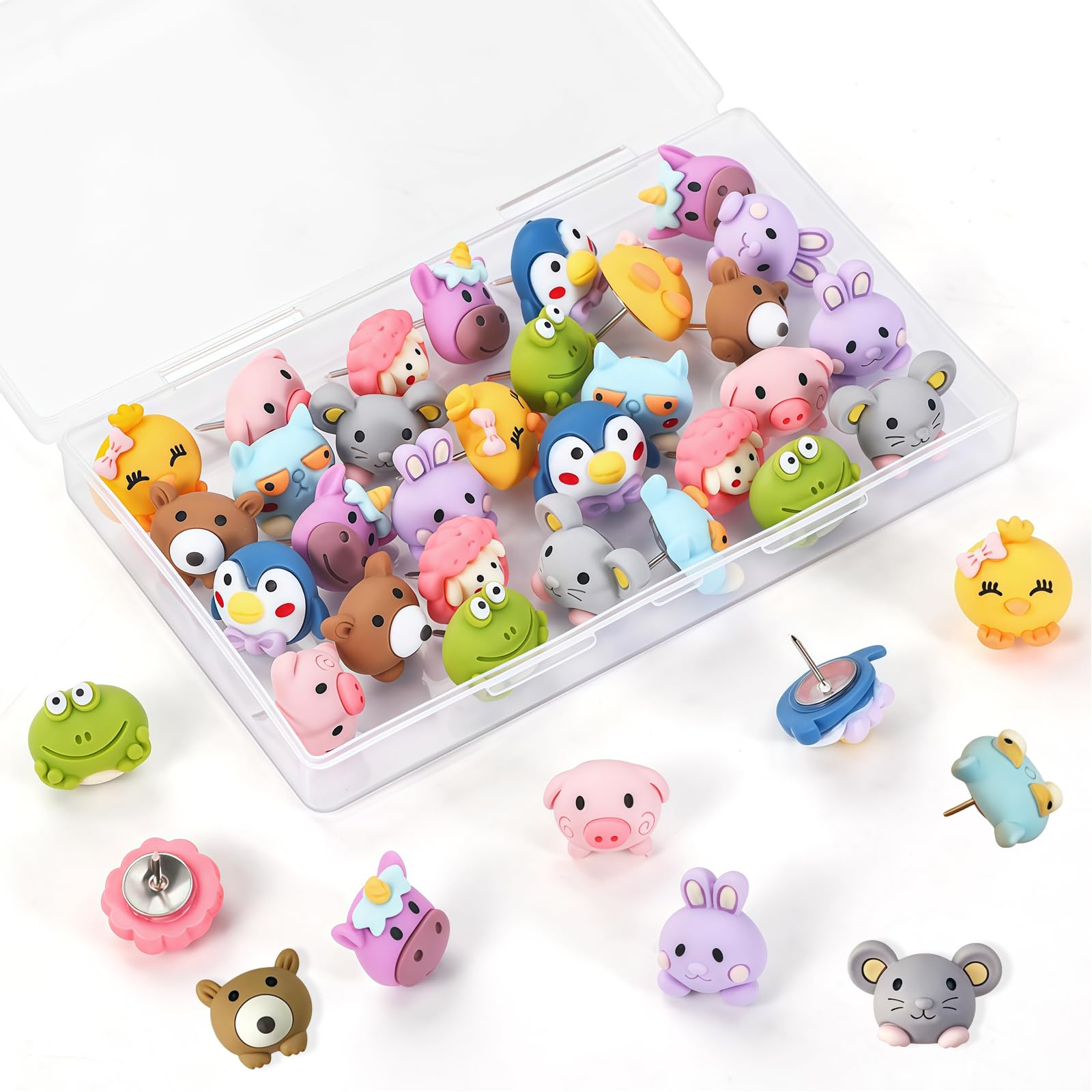 50 PCS Cute Animal Thumb Tacks, Colored Drawing Pins Resin & Metal Map Pins With Coloured Heads, Multipurpose Decorative Supplies For Classroom Office Home Craft Projects, Perfect For Teens Adults