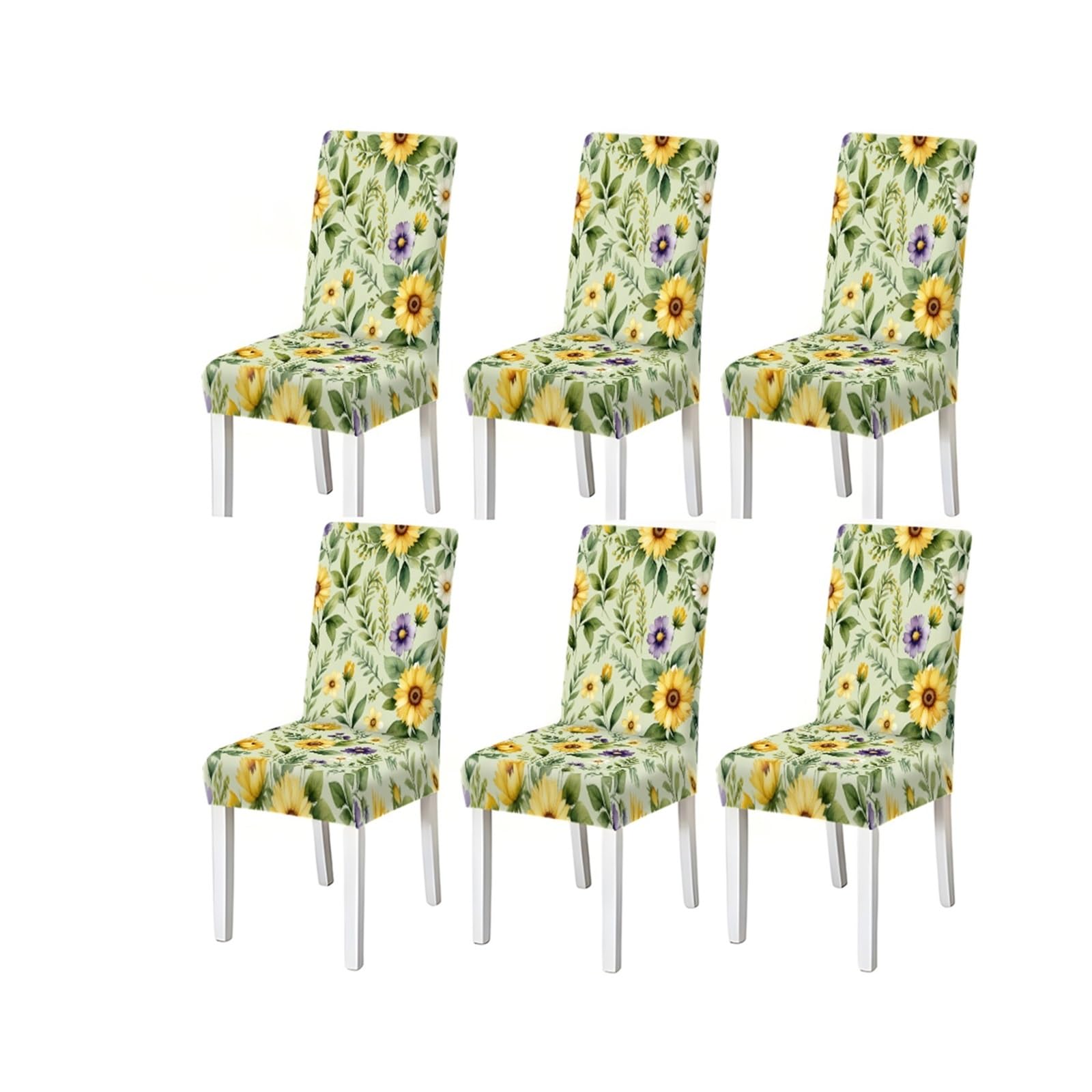 FZJKGH Sunflower Floral Dining Chair Covers Set Of 2/4/6, Stretch Washable High Back Chair Covers, Yellow Botanical Print Removable Stretch Slipcovers for Dining Chairs(6PCSChair cover)
