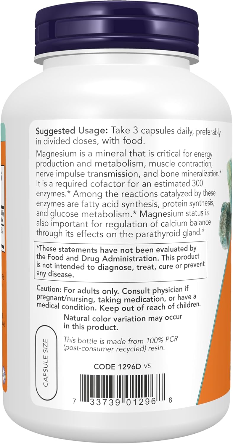 NOW Foods Supplements, Magnesium Citrate, Enzyme Function*, Nervous System Support*, 240 Veg Capsules