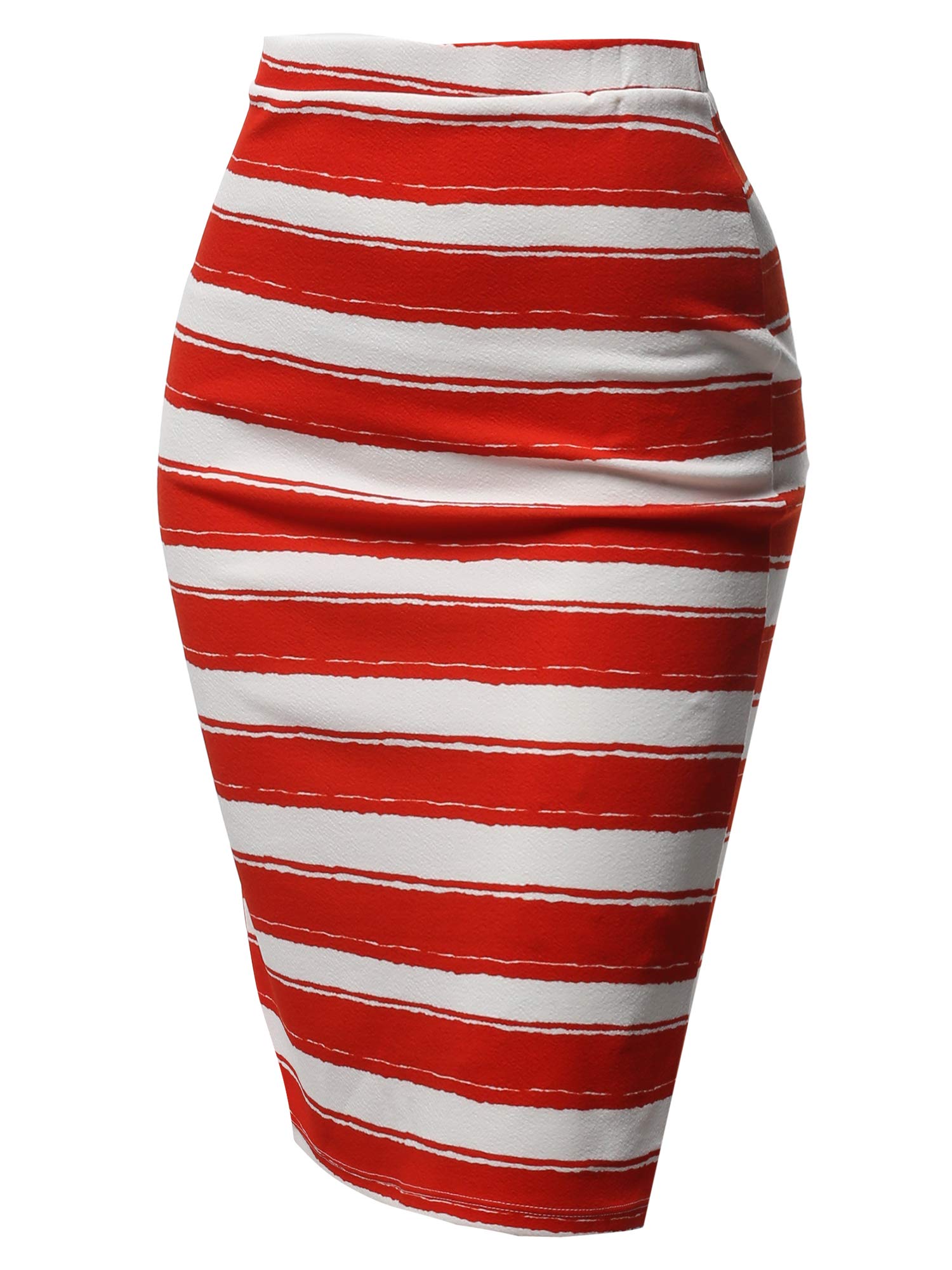 Womens Fitted Stretch Printed High Waist Midi Pencil Skirt