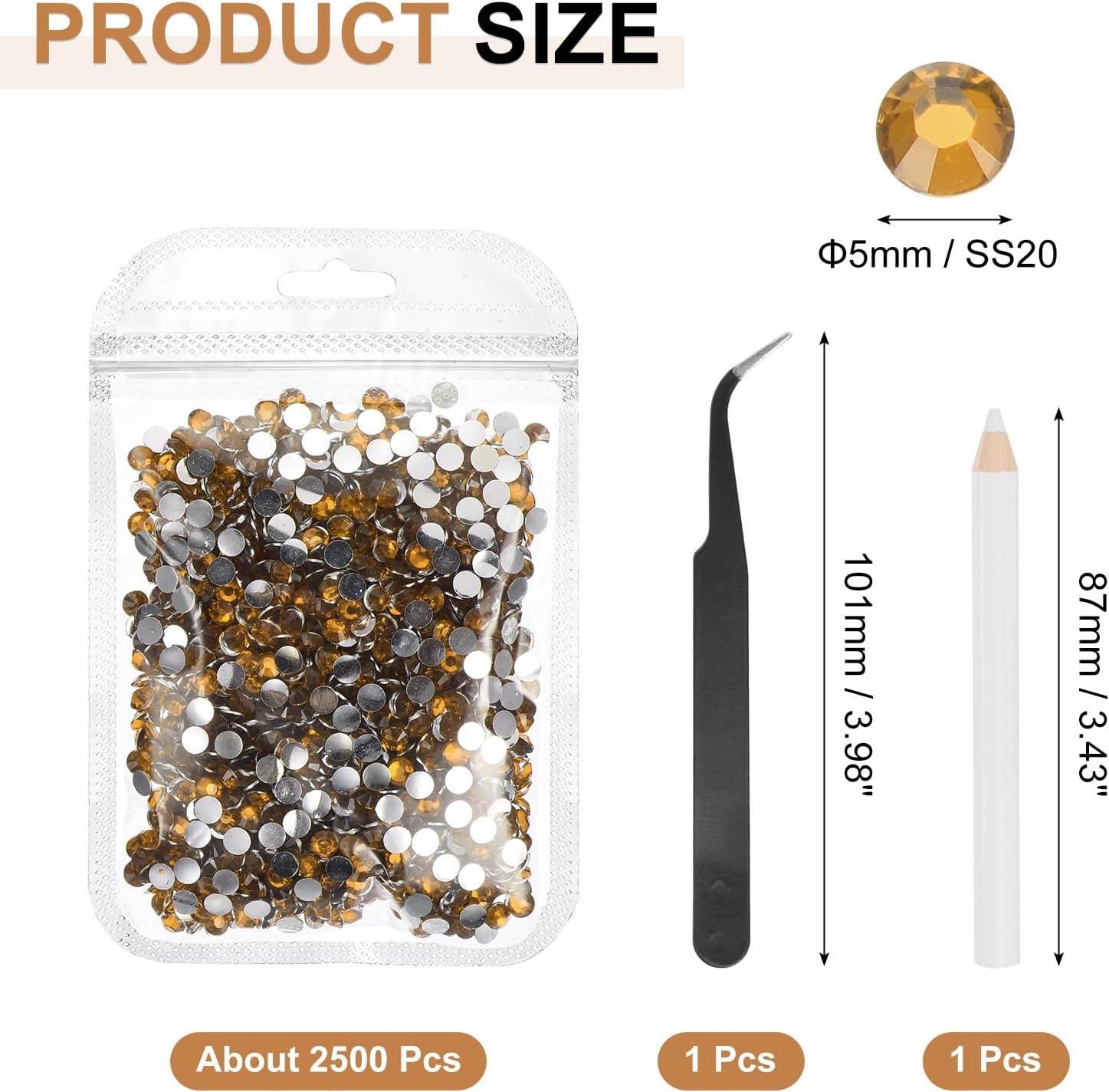 uxcell 2500pcs Flatback Rhinestones Resin, SS20 5mm Resin Rhinestones Bulk Round Shine Gems with Pickup Tools for DIY Nail Art Tumblers Mugs Clothes, Gold - Image 2