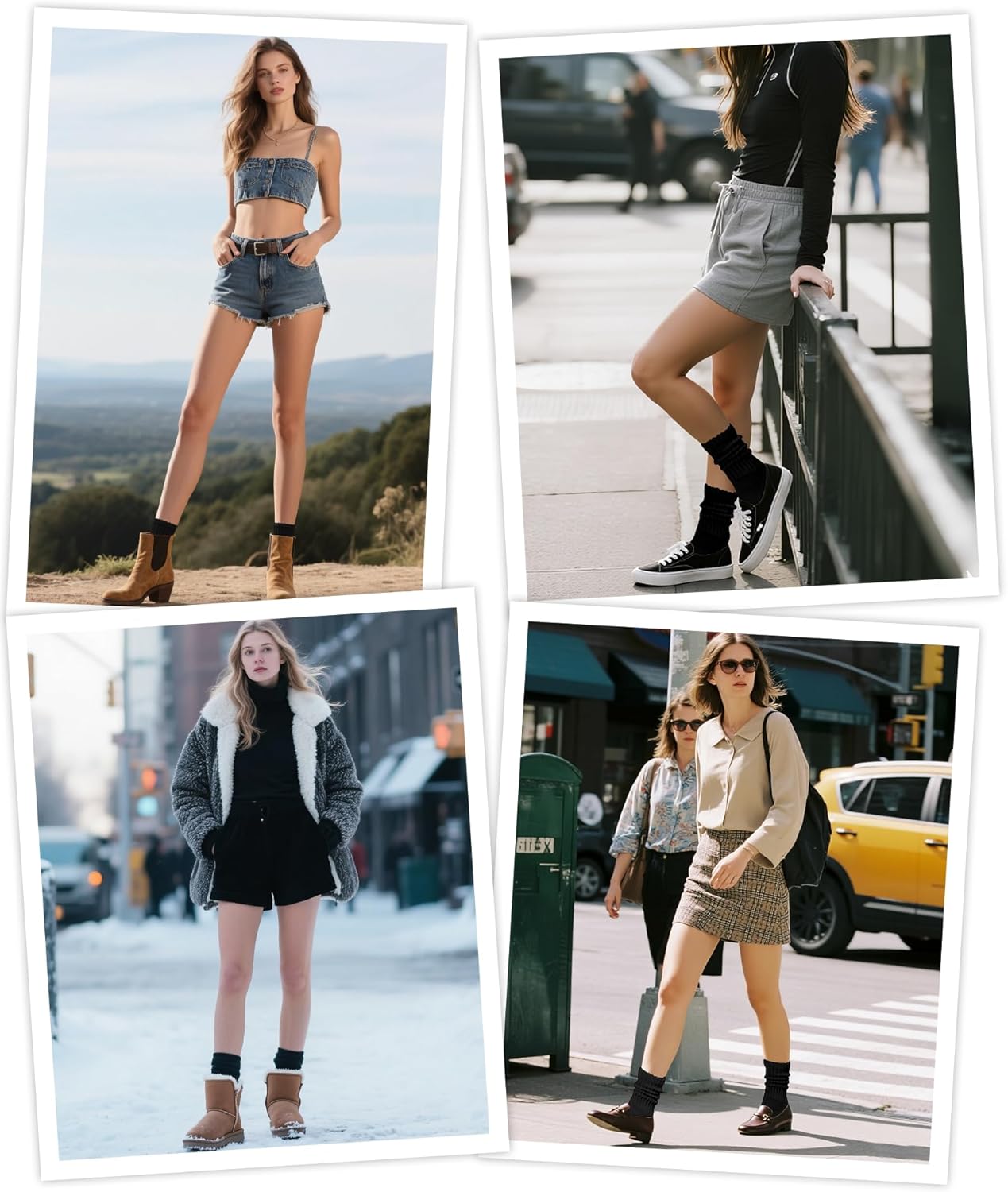 Scrunch Crew Socks Women 3 Pack Padded Cotton Slouch Socks Retro Ribbed Thick Mid Calf Socks Size 9-11 - Image 6