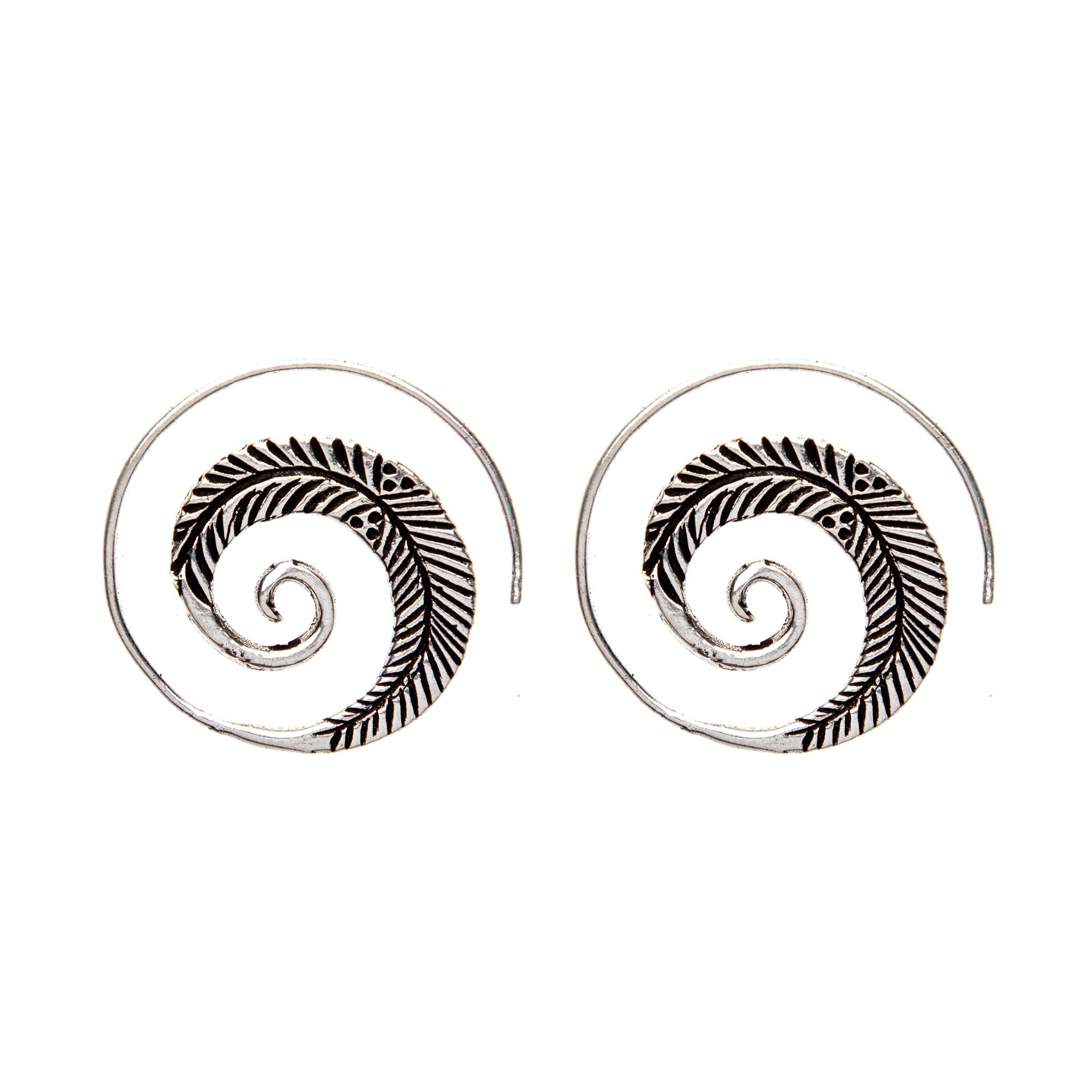Boucles D'Oreilles Spirale Fern En Laiton Argenté 81stgeneration - Neuf Avec Étiquettes - Style Pendantes
