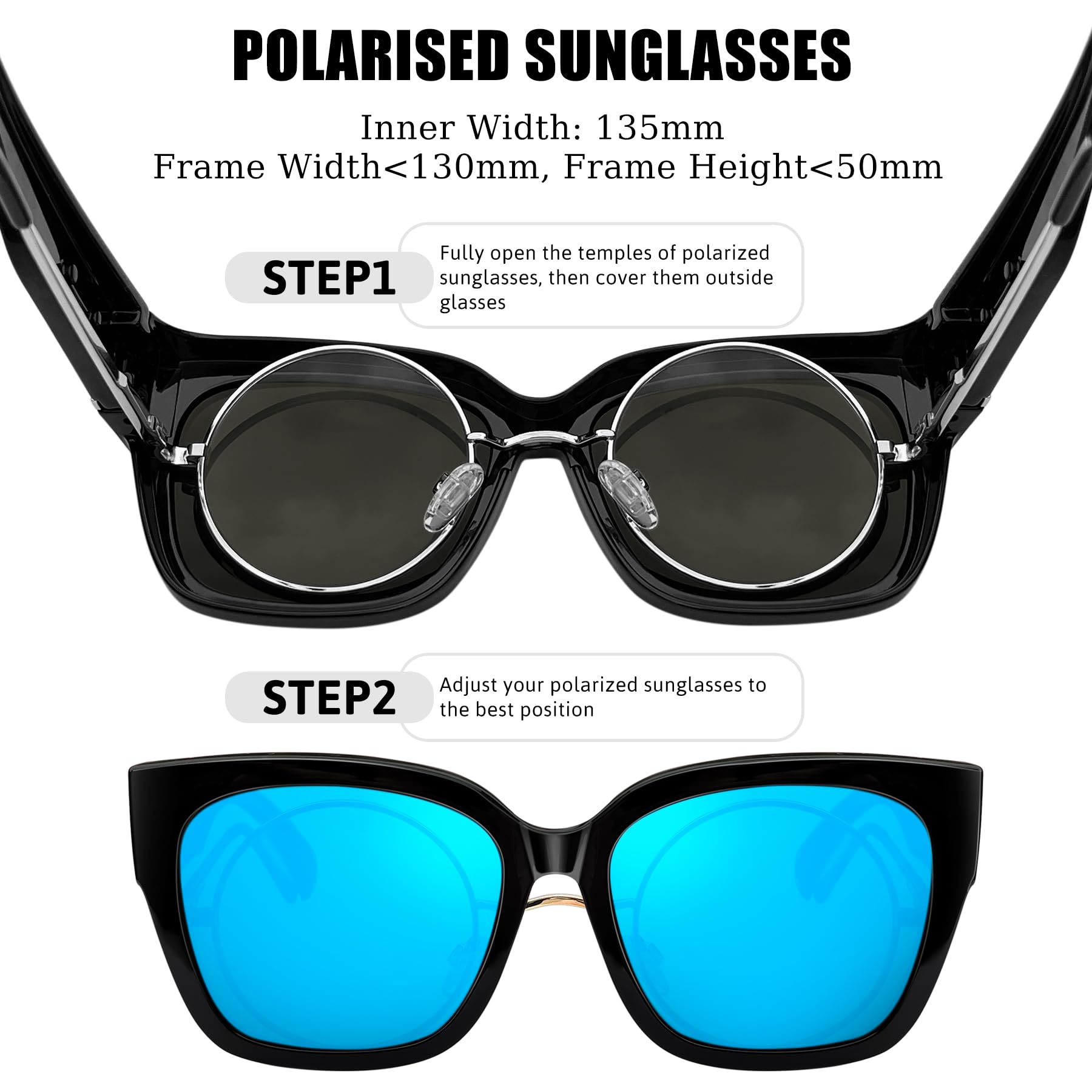 KANASTAL 2 Paia Sovraocchiali da Sole Due Uomo Donna Polarizzati UV400 Occhiali Quadrati Sovrapponibili Eleganti Sunglasses Fit over Glasses