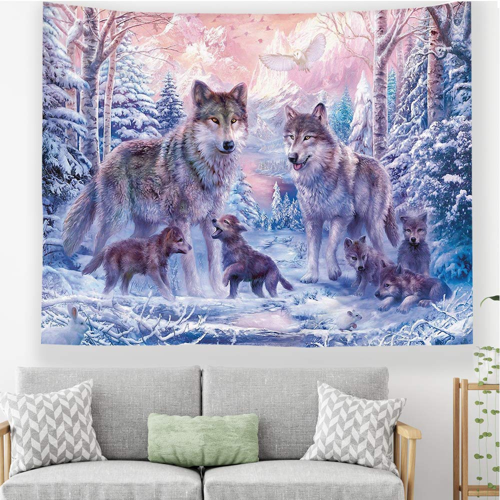 Odot Men's Snow Wolf Mandala Wolf Decor Tapestry Wall Hangings, Blanket Table Cloth Meditation Yoga Mat Rugs Bedsheet Home Decoration For Bedroom Living Room (130X150cm/51 X59,)