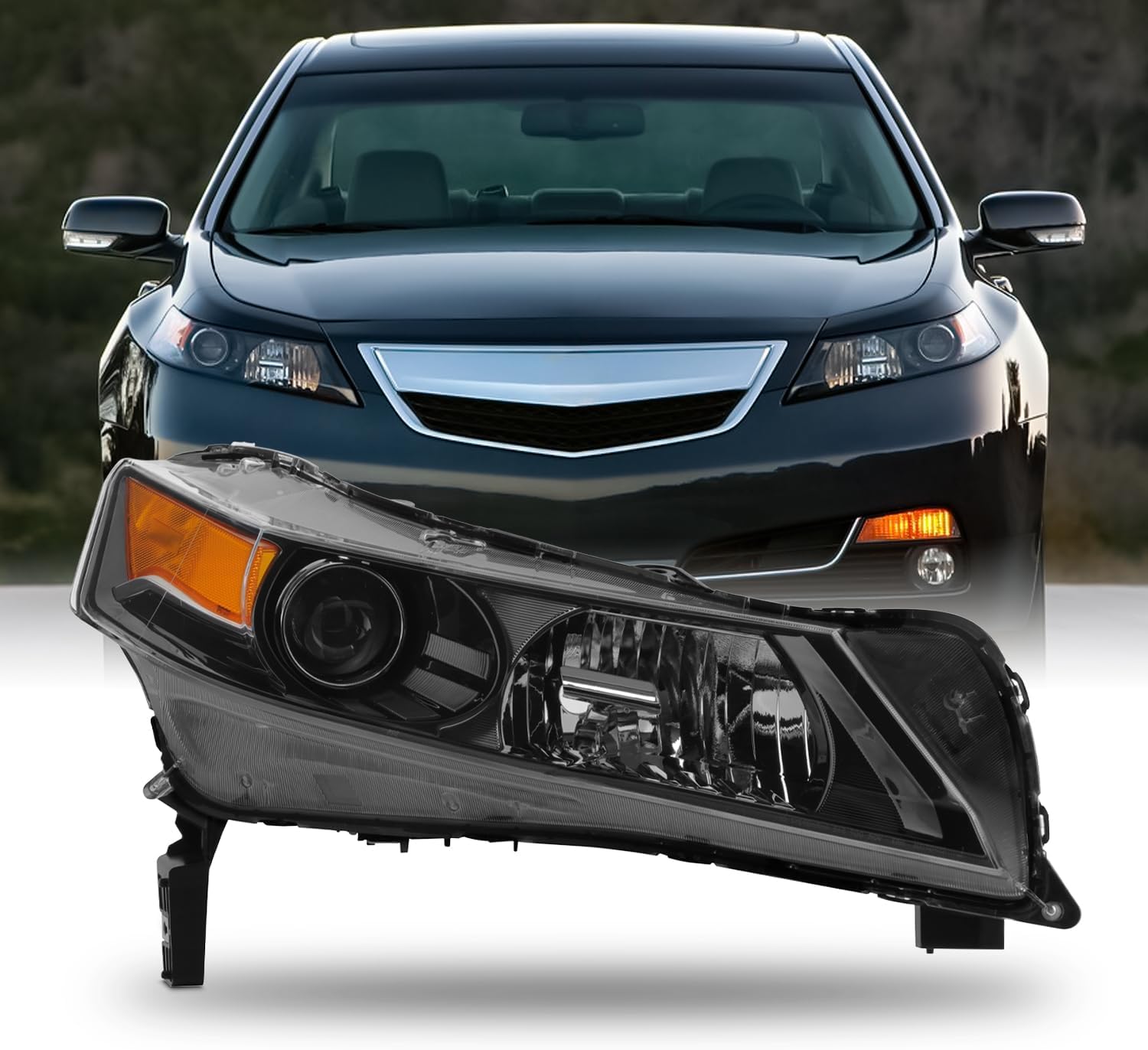 AKKON - Fit 2012 2013 2014 Acura TL [HID|Xenon] Projector Headlight Headlmap Passenger Right Side OE Style Black Housing Direct Replacement