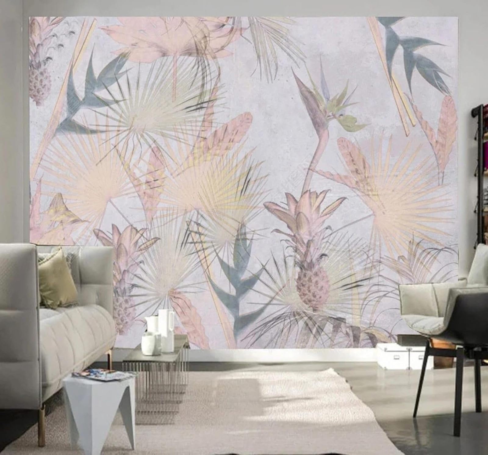 Tzxztt 400Cm×280Cm(B×H) Minimalist Hand Drawn Pink Leaves Art Modern 3D Wallpaper Premium Textured Silk Neutral Tones Material Ideal For Living Room Bedroom-400Cm×280Cm