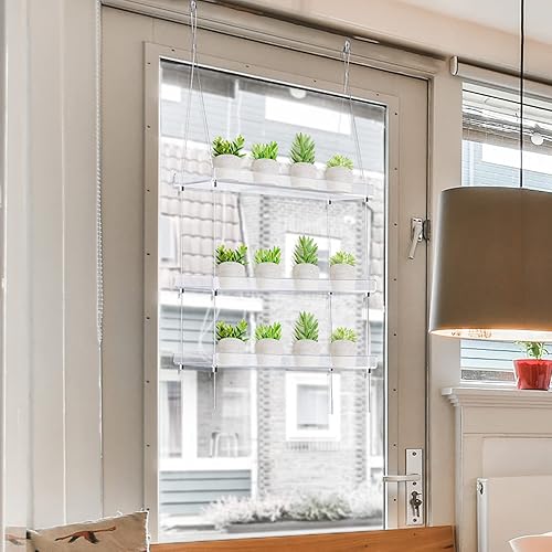 Miniatura 7 de Sumerflos Cajas de ventana de acrílico de 3 niveles para ventanas, estantes de plantas de ventana colgantes de acrílico, ventanas interiores,