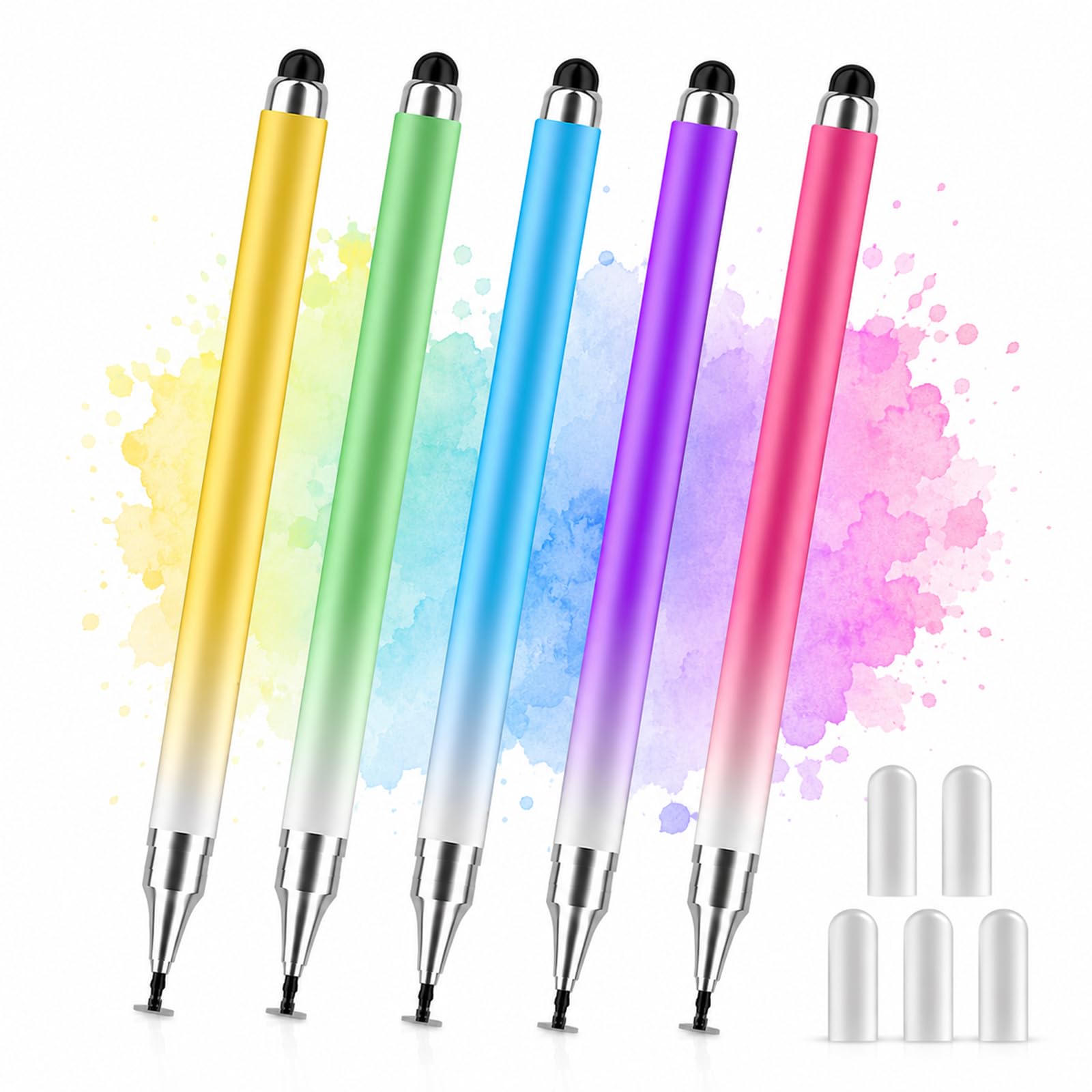 Stylus Pens for Touch Screens, Universal 2 in 1 Stylus Pen for iPad Compatible with iPhone, iPad, Android, Microsoft Tablets, Phones, Surface,[5 Pack]-Blue,Green,Pink,Purple,Yellow