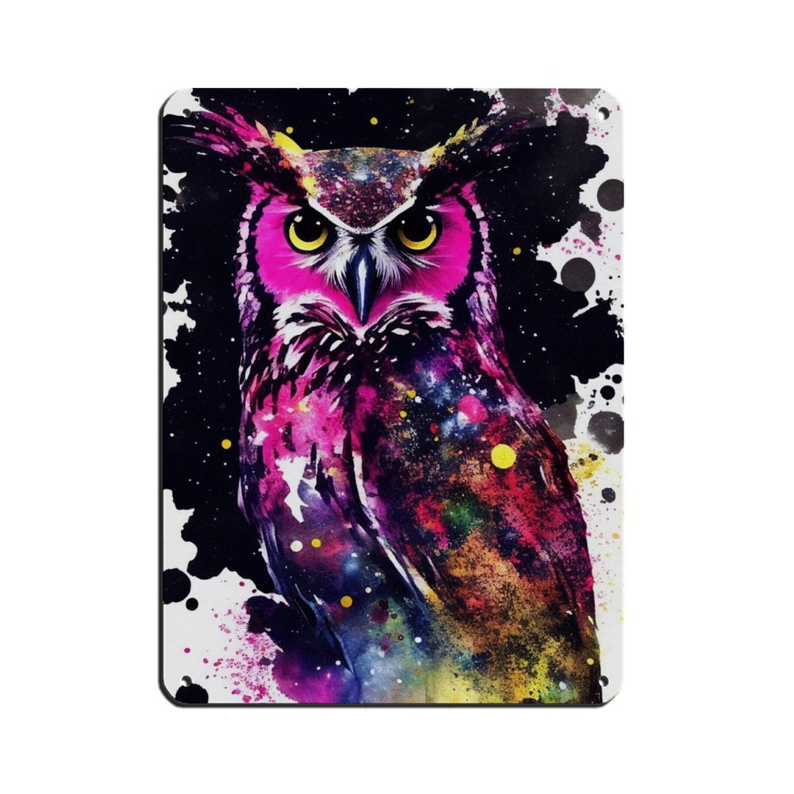 Lxwnze 30L X 40W Cm Watercolour Owl Portrait Poster（1） Tin Sign Vintage Metal Pub Club Cafe Bar Home Wall Art Decoration Poster Retro 12X16inch(30X40cm)