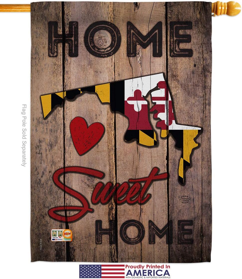 State Maryland Home Sweet House Flag Dowel Set Americana States USA American Territories Republic Country Particular Area Small Decorative Gift Yard Banner Made in 28 X 40