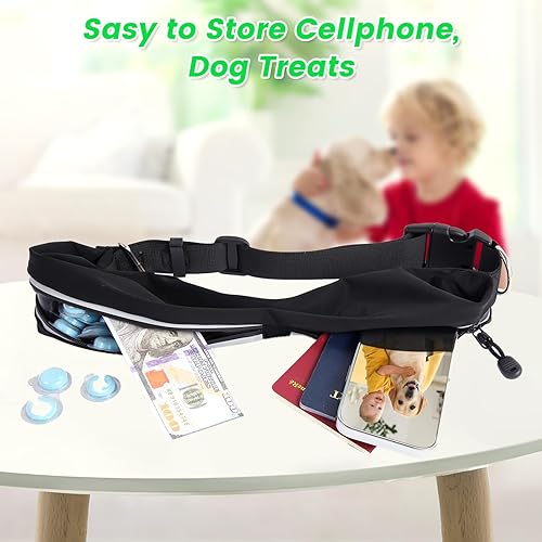 Miniatura 6 de Caudblor Correa de cintura para pasear perros medianos y grandes, correa elástica manos libres con bolsa de cremallera, alrededor de la cintura sin