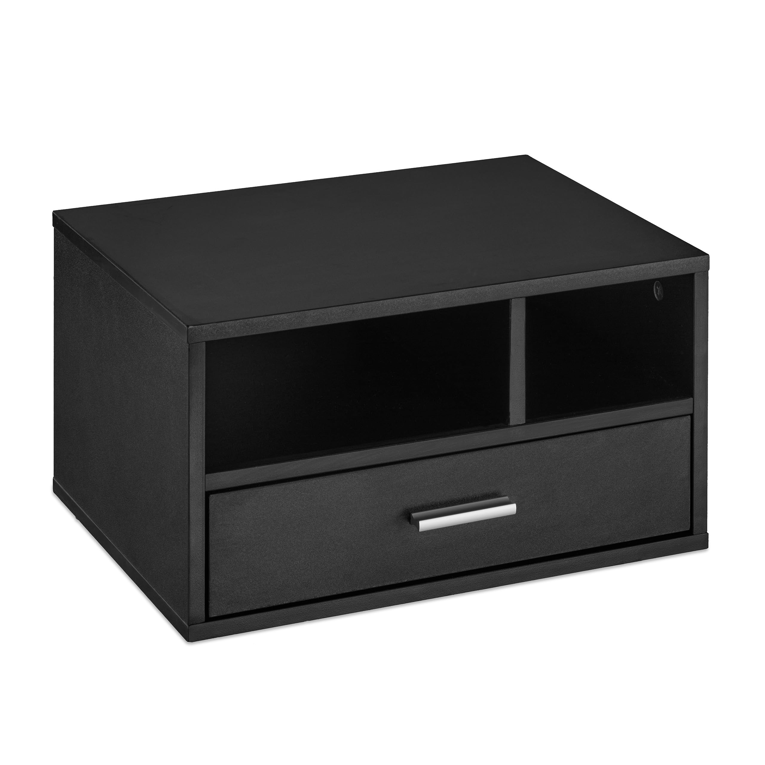 Relaxdays Porta Stampante da Scrivania, Supporto 3 Scomparti, con Cassetto, Portadocumenti, 22x40x30 cm, Organizer, Nero